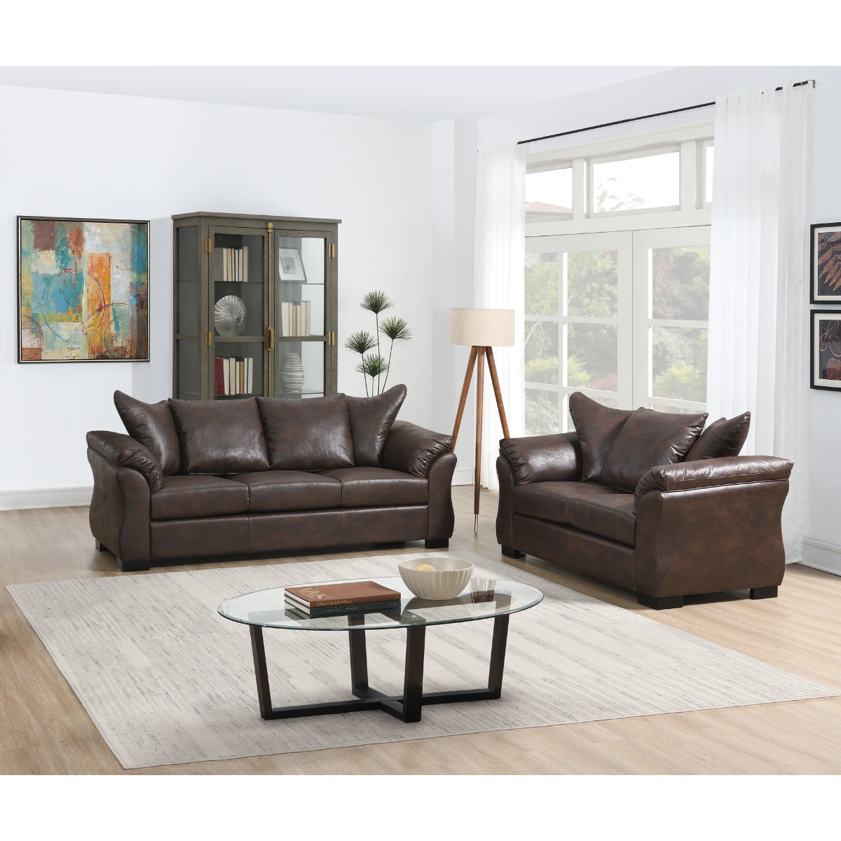 Brown Polished Microfiber Sofa with Removable Cushions - Transitional Modern Design Living Room Furniture for Small Spaces & Apartments