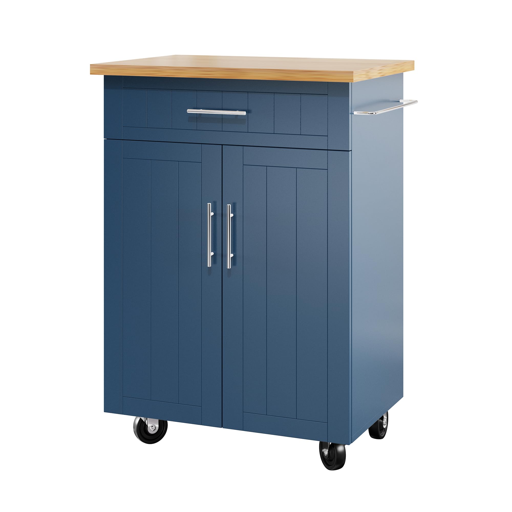 Shintenchi Blue Kitchen Island Cart with Storage - Rolling Side Table on Wheels, Large Worktop, Cabinet, Towel Rack & Drawers for Kitchen, Dining Room, Small Spaces & Apartments