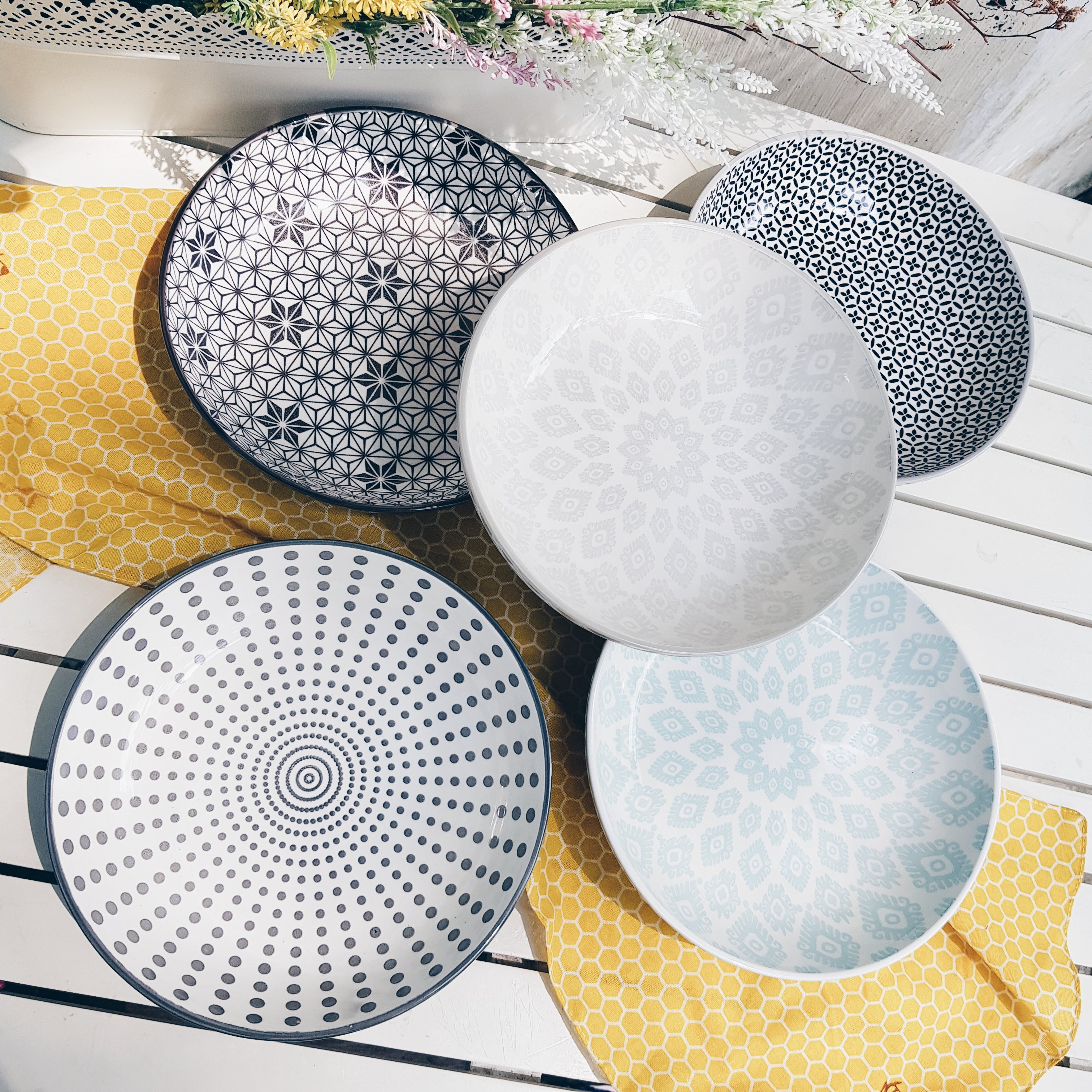 White Waves Assorted Prints Pasta Dish Set - 50% Off + Buy 1 Get 1 Free - Perfect for Dinner Parties & Italian-Themed Decor