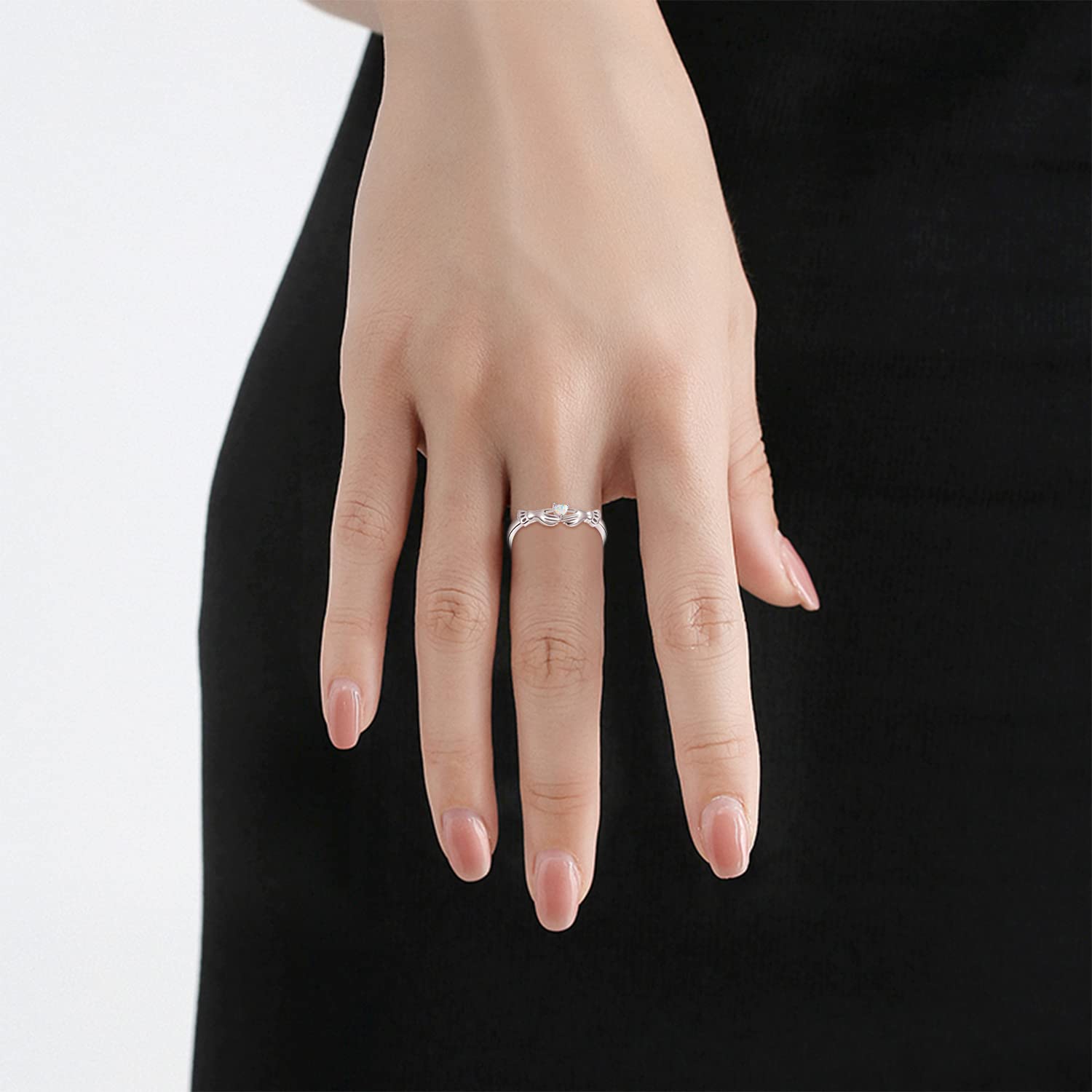 Dreamy Opal Heart Ring for Women - 925 Sterling Silver Faith, Hope & Love Band Ring - Valentine's Day, Birthday & Anniversary Jewelry Gift - Size 9 - Perfect for Romantic Occasions & Everyday Elegance