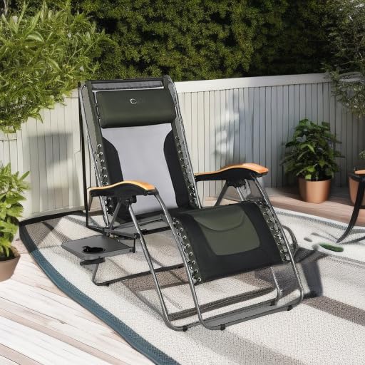 **Oversized Zero Gravity Reclining Patio Chair with Mesh Back - XL Padded Seat, Adjustable Pillows & Cup Holder - Folding Lounge Chair for Poolside, Backyard, Lawn - Supports 350lbs - Perfect for Relaxing Outdoors**