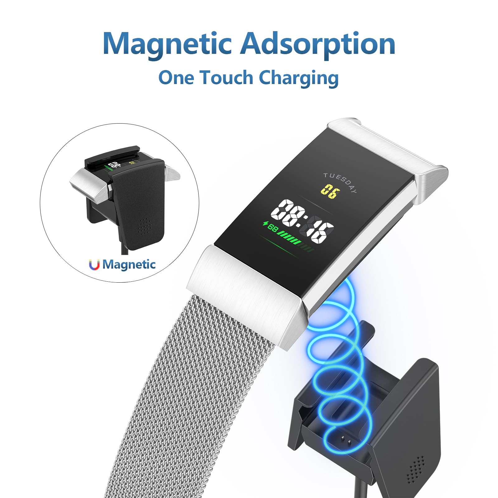 Oumida 2-Pack Replacement USB Charging Cable for Fitbit Charge 2 - 3.3ft Durable Portable Charging Dock Cord - Perfect for Home, Office & Travel Accessories