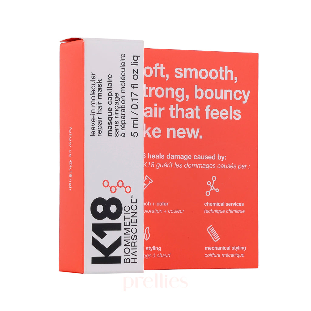 K18 Leave-In Molecular Repair Hair Mask 5ml - Deep Conditioning Treatment for Damaged Hair - Perfect for Salon, Travel & At-Home Hair Care