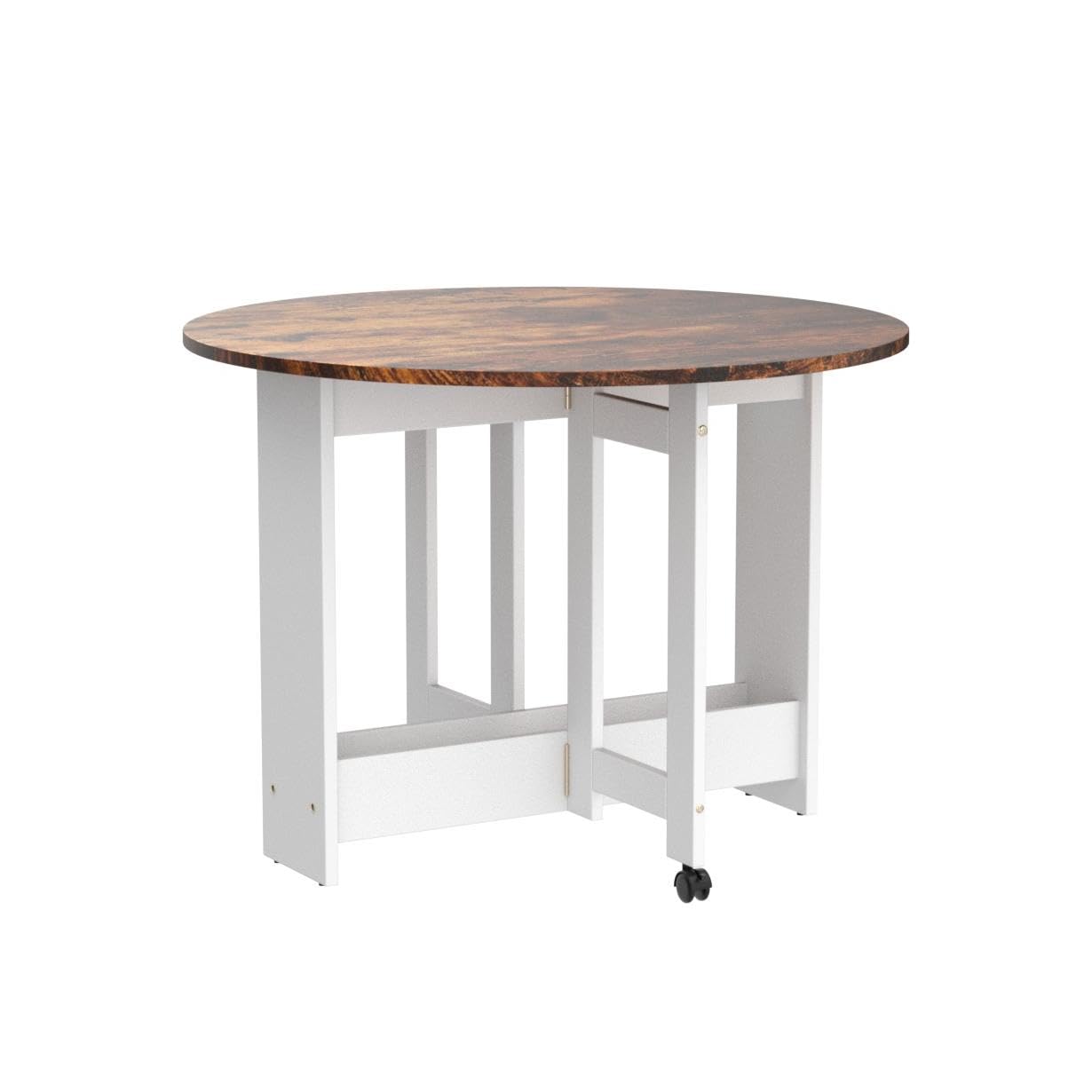 Upgraded Folding Dining Table - Convertible Drop Leaf Kitchen Table with 2-Tier Storage Racks, Space Saving Farmhouse Style in Rustic Brown - Perfect for Small Apartments, Studio Living & Compact Dining Areas