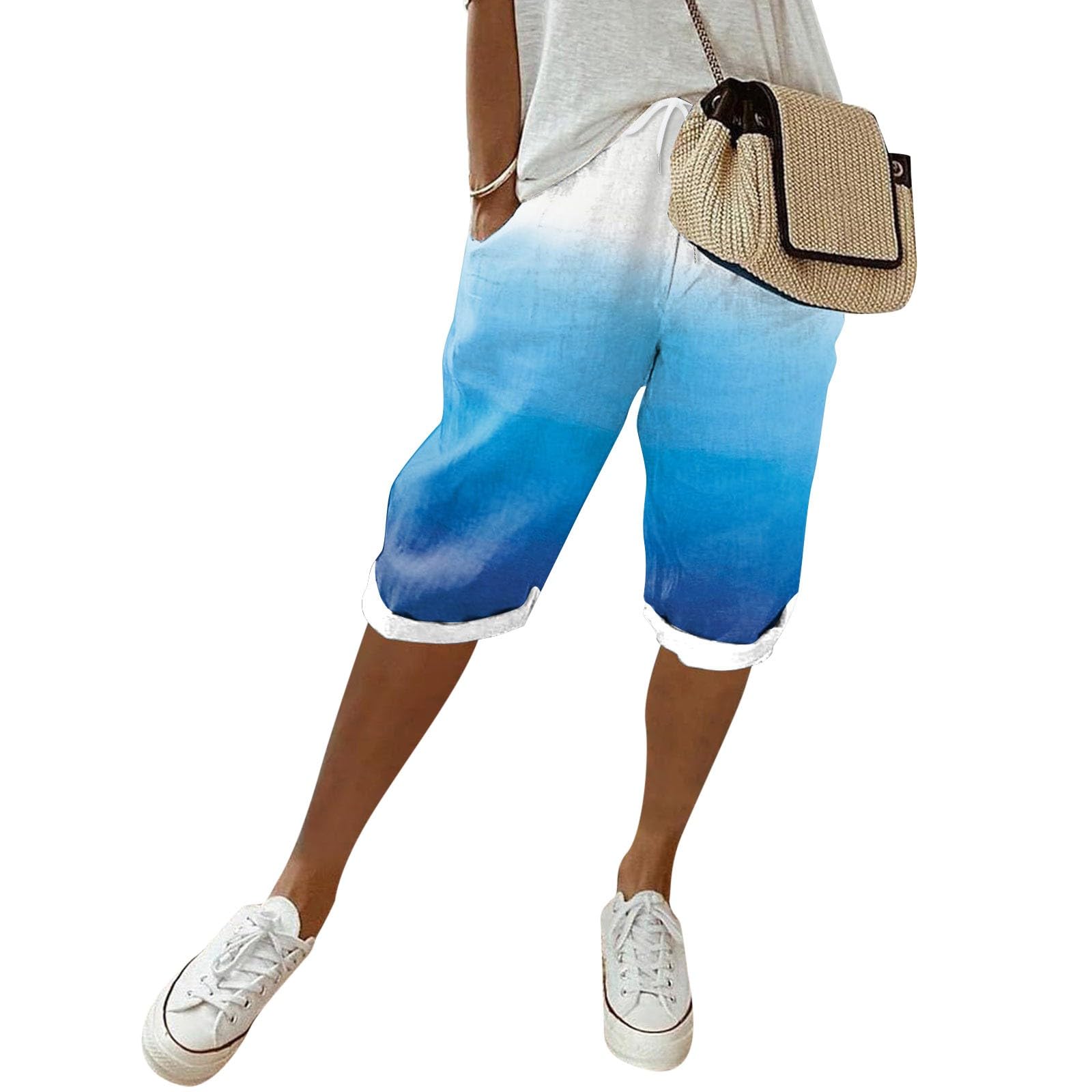 Women's Linen Bermuda Shorts - High Waisted Summer Beach Shorts for Casual Wear