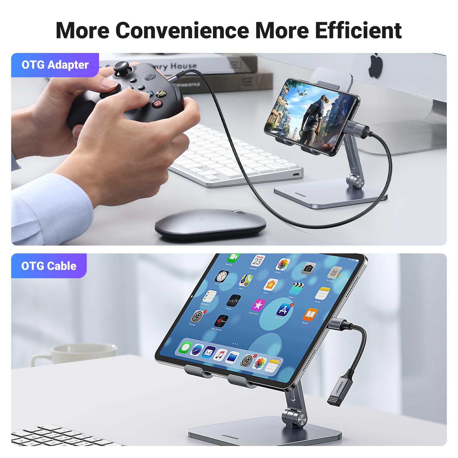 UGREEN 10Gbps USB C to USB Adapter 2 Pack - Aluminum USB 3.2 Type C Male to USB Female OTG Cable - Compatible with iPhone 15/16, MacBook Pro 2023/Air 2022, iPad Pro/Mini - Fast Data Transfer for Phones, Laptops, Tablets (Black)