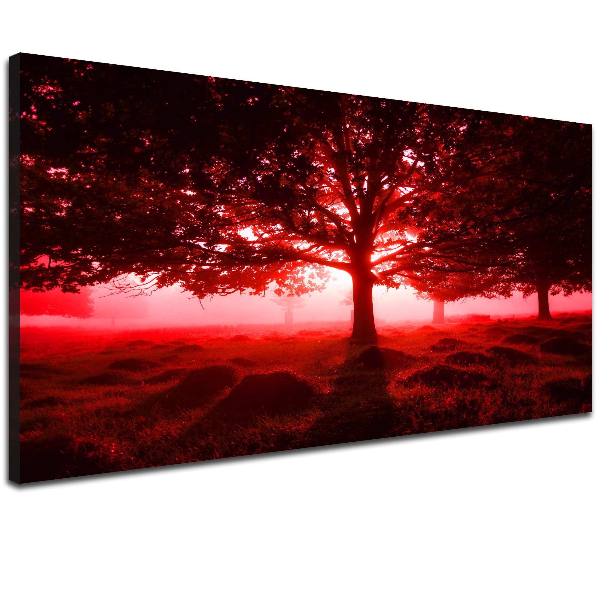 Tree of Life Wall Art - Abstract Landscape Canvas Print with Red Tree Design - 24x48 Inch Framed Painting for Bedroom & Living Room Decor - Perfect for Modern Home, Office, or Gift Giving