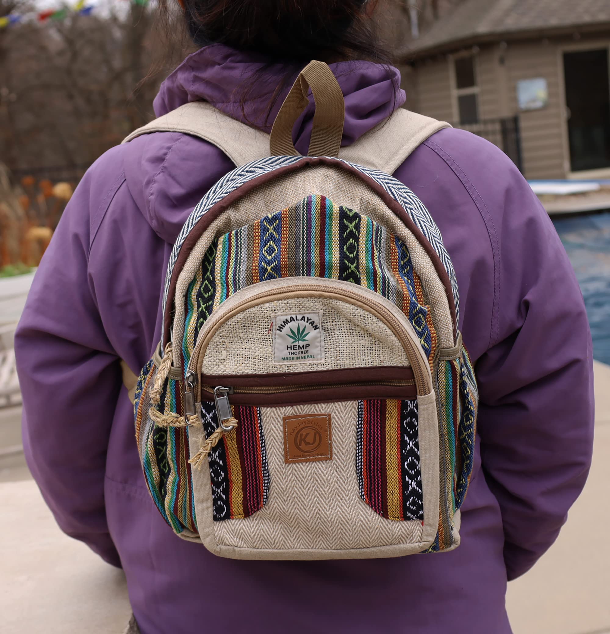Handmade Natural Hemp Backpack for Women - Lightweight Eco-Friendly Daypack - Nepal Crafted Small Purse for Travel, Hiking & Daily Use (DAYPACK3)