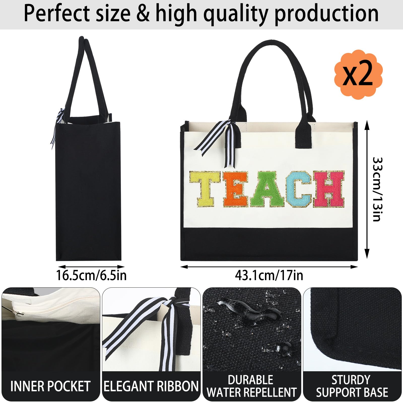 Panelee 2-Pack Teacher Appreciation Gifts - Graduation Thank You Present from Students - Durable Canvas Tote Bag for Women Educators - Perfect for Teacher's Day, End of Year & Classroom Use