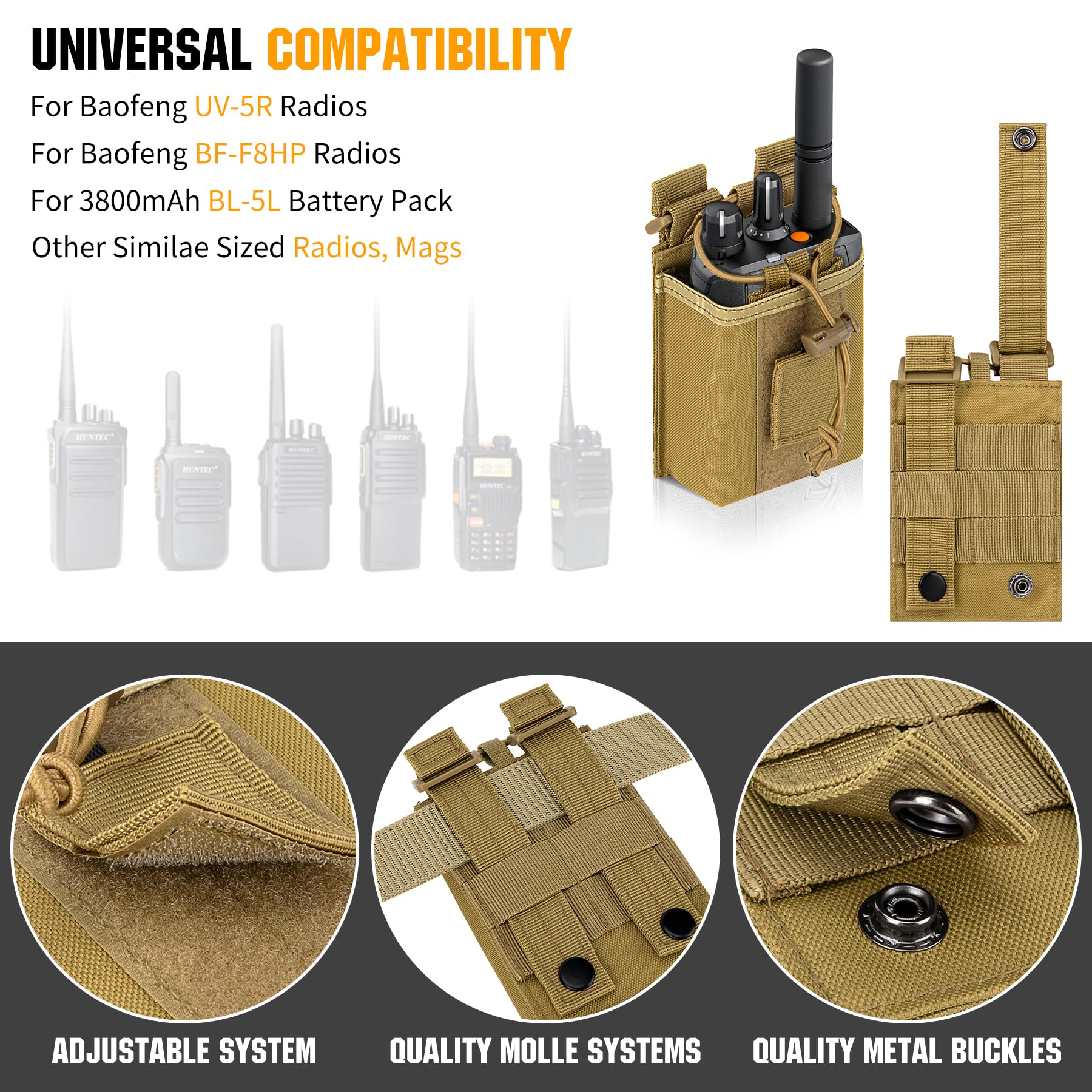 IronSeals 2 Pack Tactical MOLLE Adjustable Radio Pouch - Durable Walkie Talkie Holder for Two-Way Radios, Outdoor Sports, Hiking & Emergency Communication - Fits Motorola, Baofeng & More