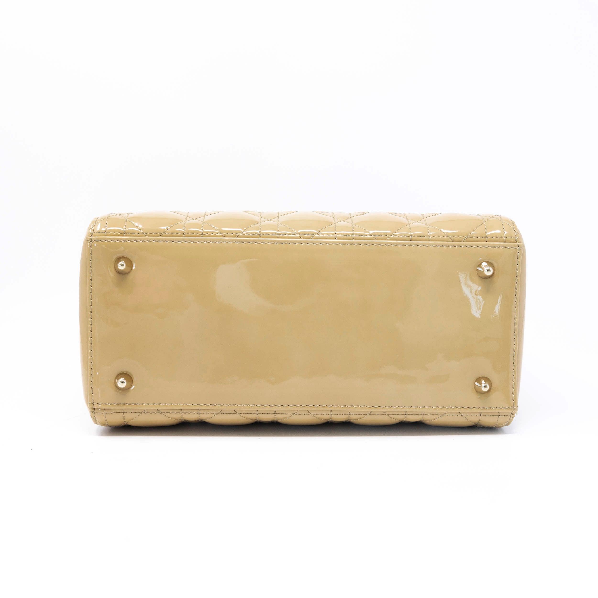 Dior Beige Patent Leather Medium Lady Dior Handbag - Luxury Designer Shoulder Bag for Women, Perfect for Parties, Weddings & Special Occasions