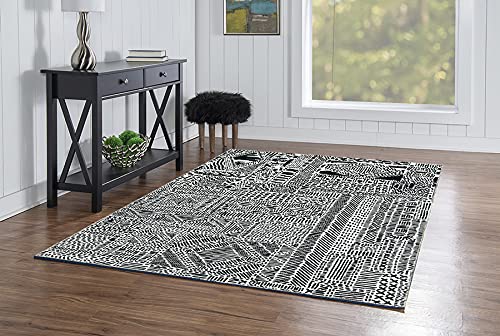 Linon Home Decor Washable Area Rug 5' x 7' - Lottie Ivory & Blue - Machine Washable, Stain Resistant - Perfect for Living Room, Bedroom, or Entryway Decor