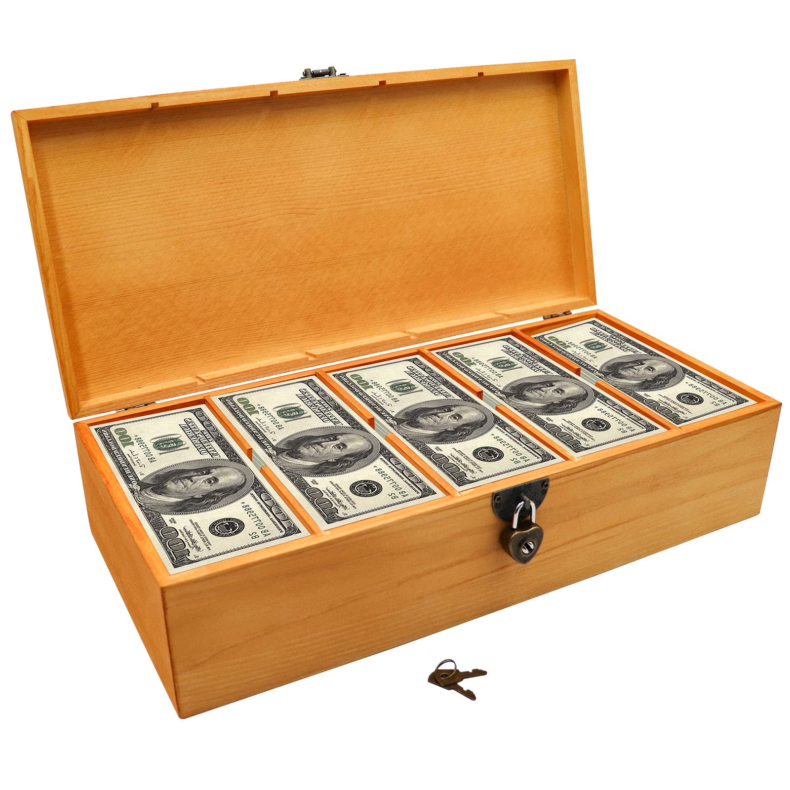 Bronze Wooden Lockable Currency Tray - 5 Compartment Cash Organizer Box with Secure Cover | Money Storage Solution for Retail, Office & Home Use | Cash Management for Businesses, Events & Personal Finance