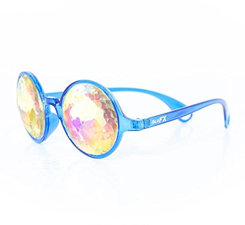 GloFX Transparent Blue Kaleidoscope Glasses - Rainbow Prism Diffraction Lenses for Rave Parties, Music Festivals & Trippy Visual Effects - Fun Light Refraction Eyewear for Concerts, EDM Events & Psychedelic Experiences