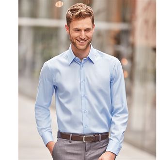 Russell Collection Men's Long Sleeve Non-Iron Dress Shirt (J958M) - Premium Wrinkle-Free Formal Wear for Office, Business & Special Occasions