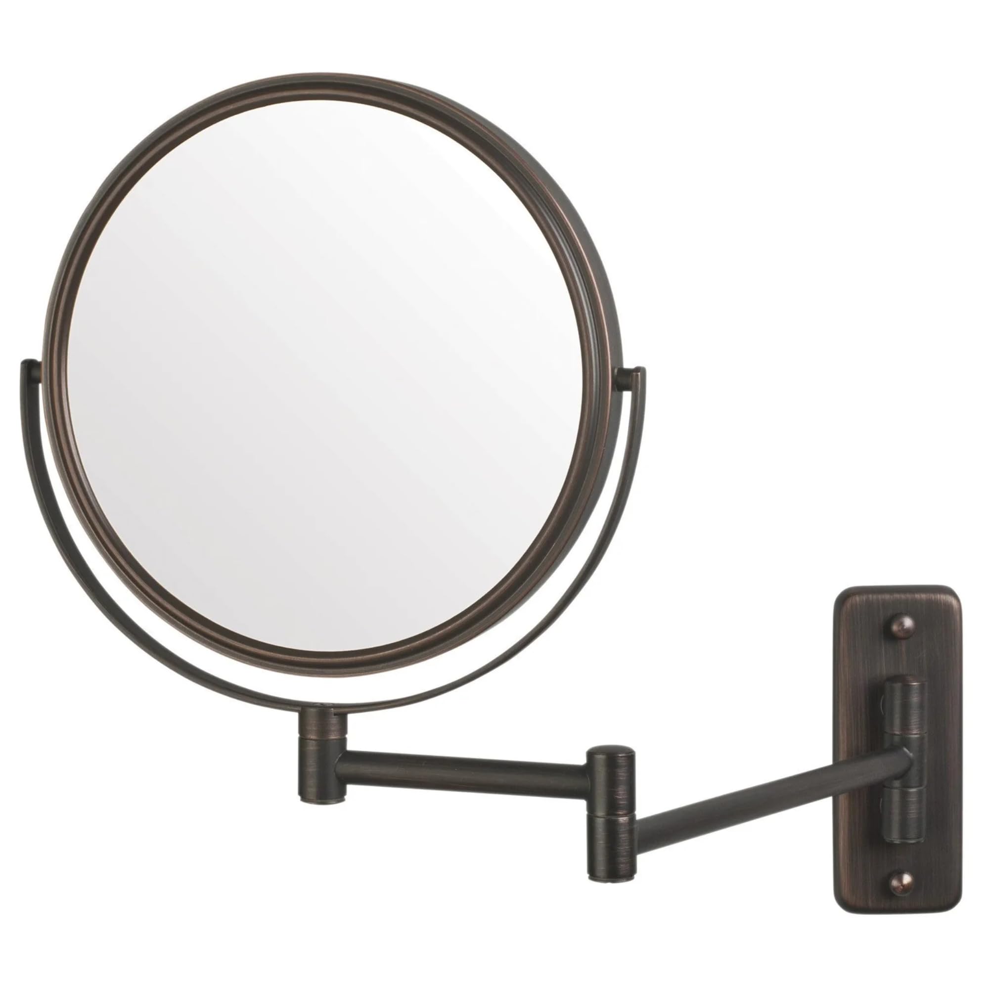 JERDON 8-Inch Two-Sided Wall-Mounted Makeup Mirror with 5X Magnification - Bronze Finish Vanity Mirror for Bathroom & Bedroom - Perfect for Makeup Application, Skincare Routine and Hair Styling - Model JP7506BZ