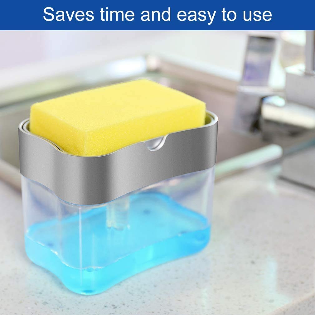 Kitchen Soap Dispenser with Sponge Holder - 13oz for Sink & Dish Washing