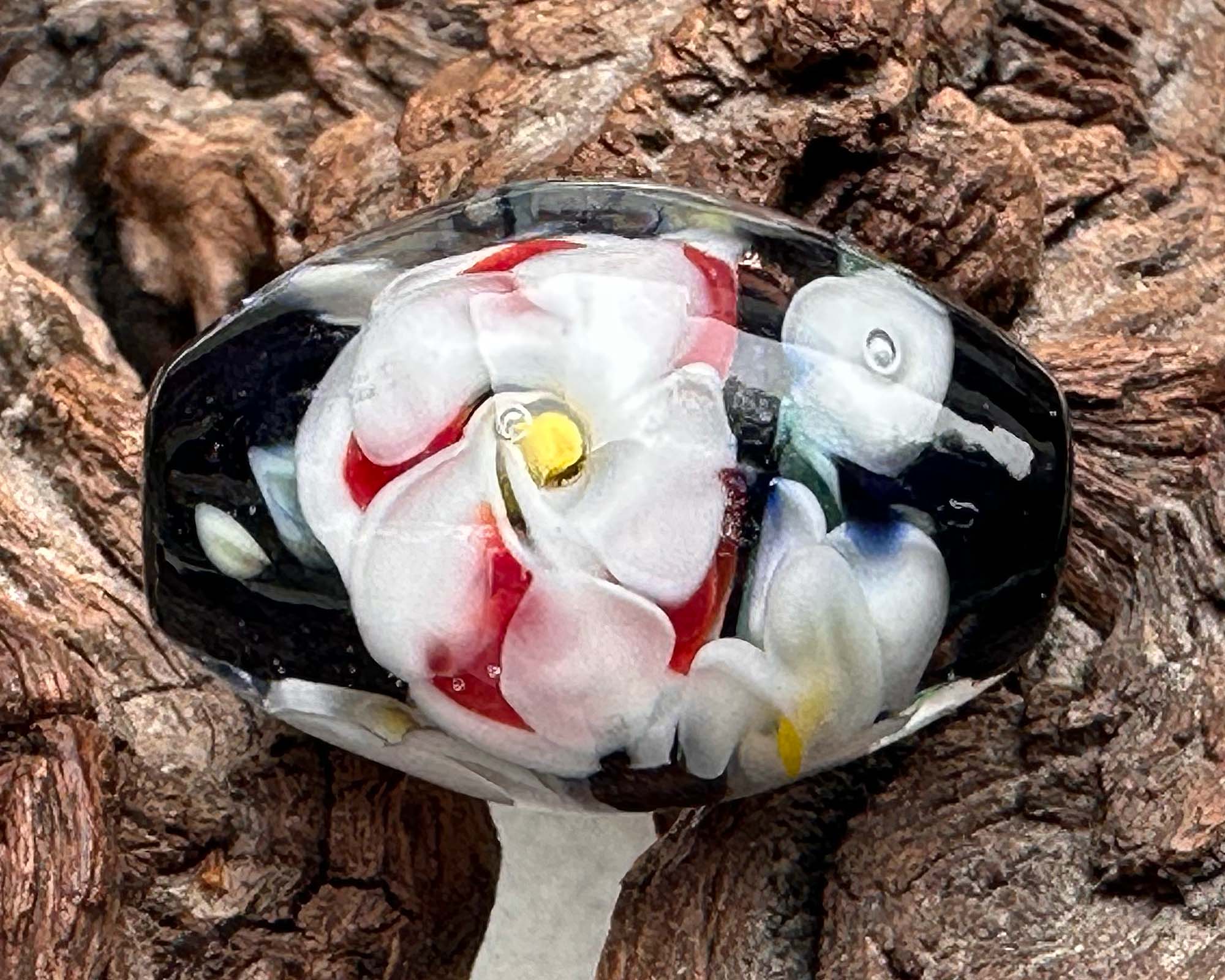 Handmade White & Red Floral Lampwork Glass Focal Bead for Jewelry Making - Perfect for Necklaces, Bracelets, and DIY Craft Projects