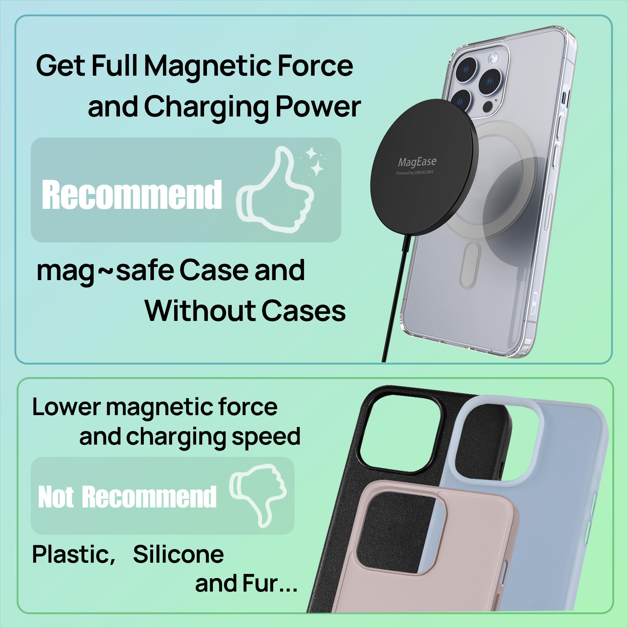 MagEase 15W Magnetic Wireless Charger for iPhone 16/15/14/13/12 Series & AirPods 3/2/Pro - Fast Charging Pad with USB-C Cable & USB-A Adapter (White) | Perfect for Home, Office & Travel Charging