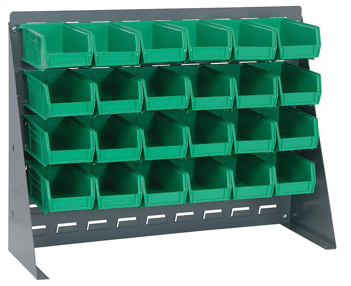 Quantum Storage Systems QBR-2721-220-24 Complete Green Bench Rack with Louvered Panels & Bins - Heavy-Duty Workshop Storage for Tools, Parts & Supplies
