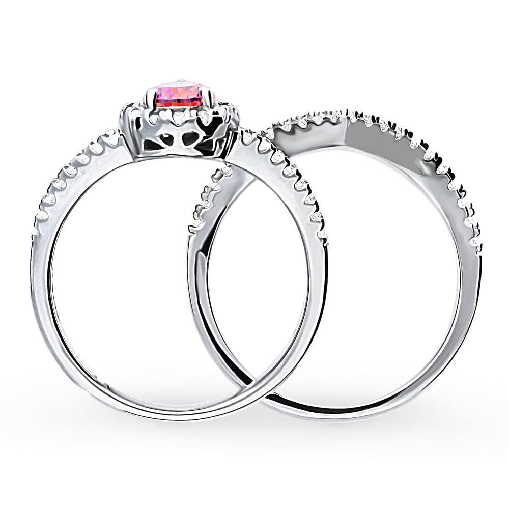 BERRICLE Sterling Silver Halo Wedding & Engagement Ring Set for Women - Red Pear Cut Cubic Zirconia CZ Wishbone Split Shank Design, Rhodium Plated (Size 4-10) | Perfect for Proposals, Anniversaries & Special Occasions