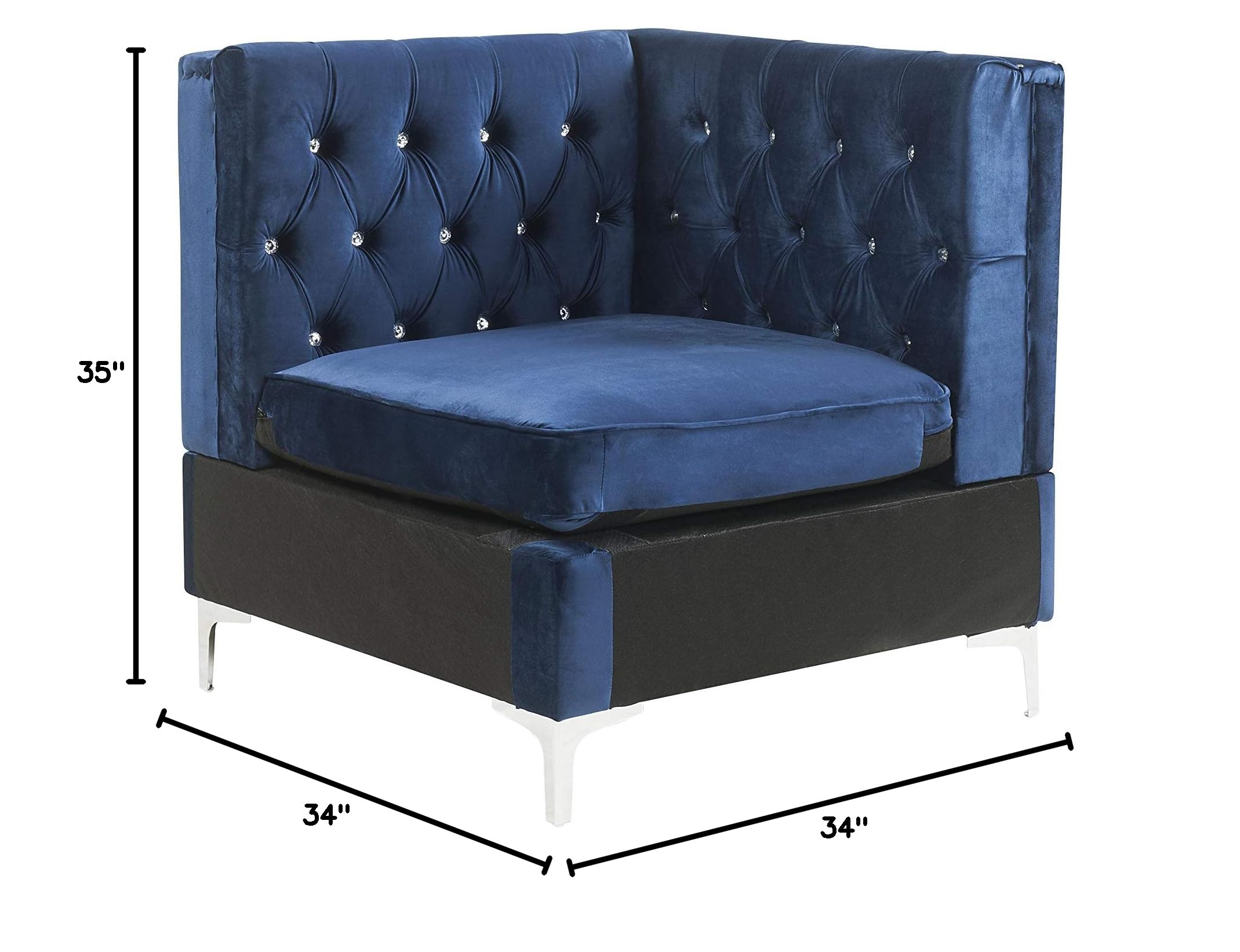 Acme Furniture Jaszira Modular Sectional Sofa Wedge in Blue Velvet - Modern Living Room Seating for Small Spaces & Apartments