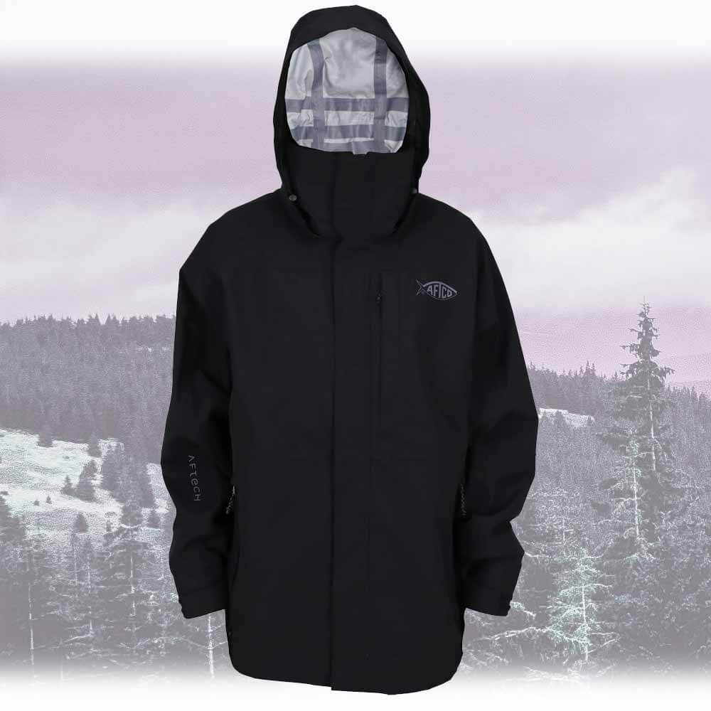 AFTCO Black Barricade Waterproof Rain Jacket for Men - Lightweight Fishing & Outdoor Gear for Hiking, Hunting & Bad Weather Protection