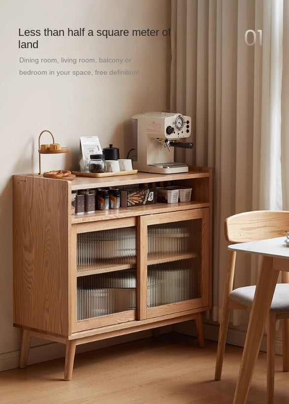 Oak Solid Wood Sideboard with Sliding Doors - Rustic Farmhouse Buffet Cabinet for Dining Room Storage & Living Room Decor