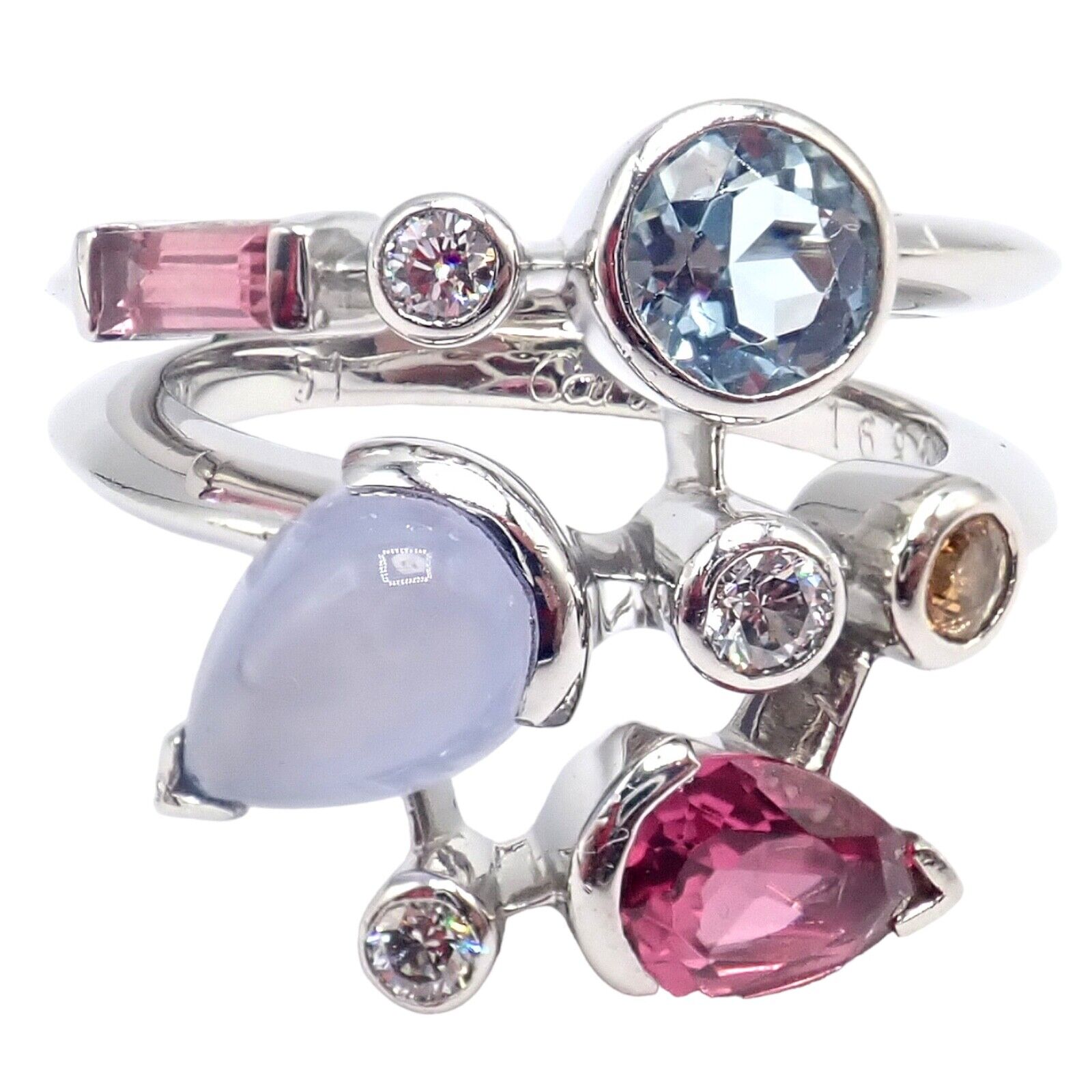 Cartier Meli Melo Platinum Ring with Chalcedony, Tourmaline, Garnet & Diamonds - Size 5.75 | Luxury Jewelry for Weddings, Anniversaries & Special Occasions