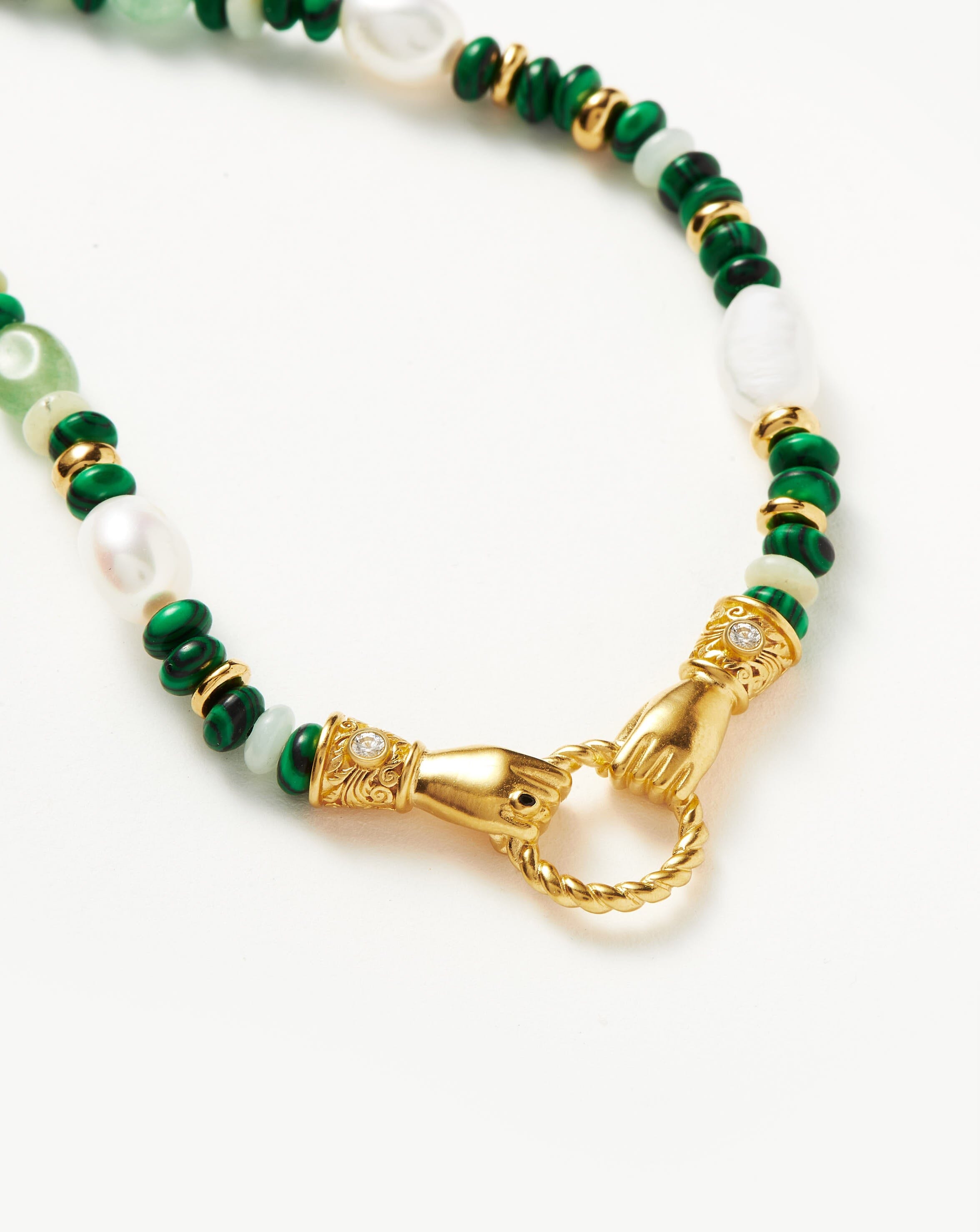 Harris Reed In Good Hands Beaded Gemstone Necklace - 18k Gold Plated Multi Green Gemstone & Pearl Statement Jewelry for Women | Perfect for Weddings, Parties & Special Occasions