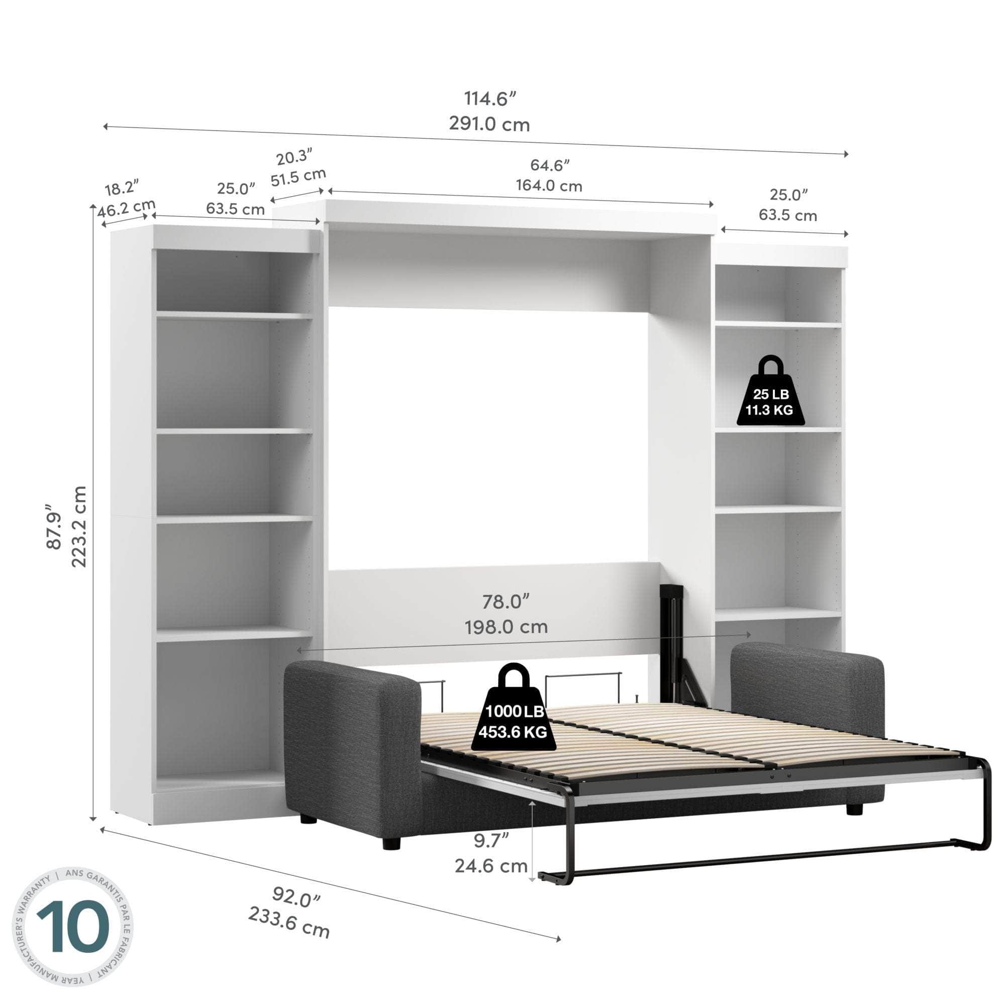 Pur Queen Murphy Wall Bed with 2 Storage Units & Sofa (115