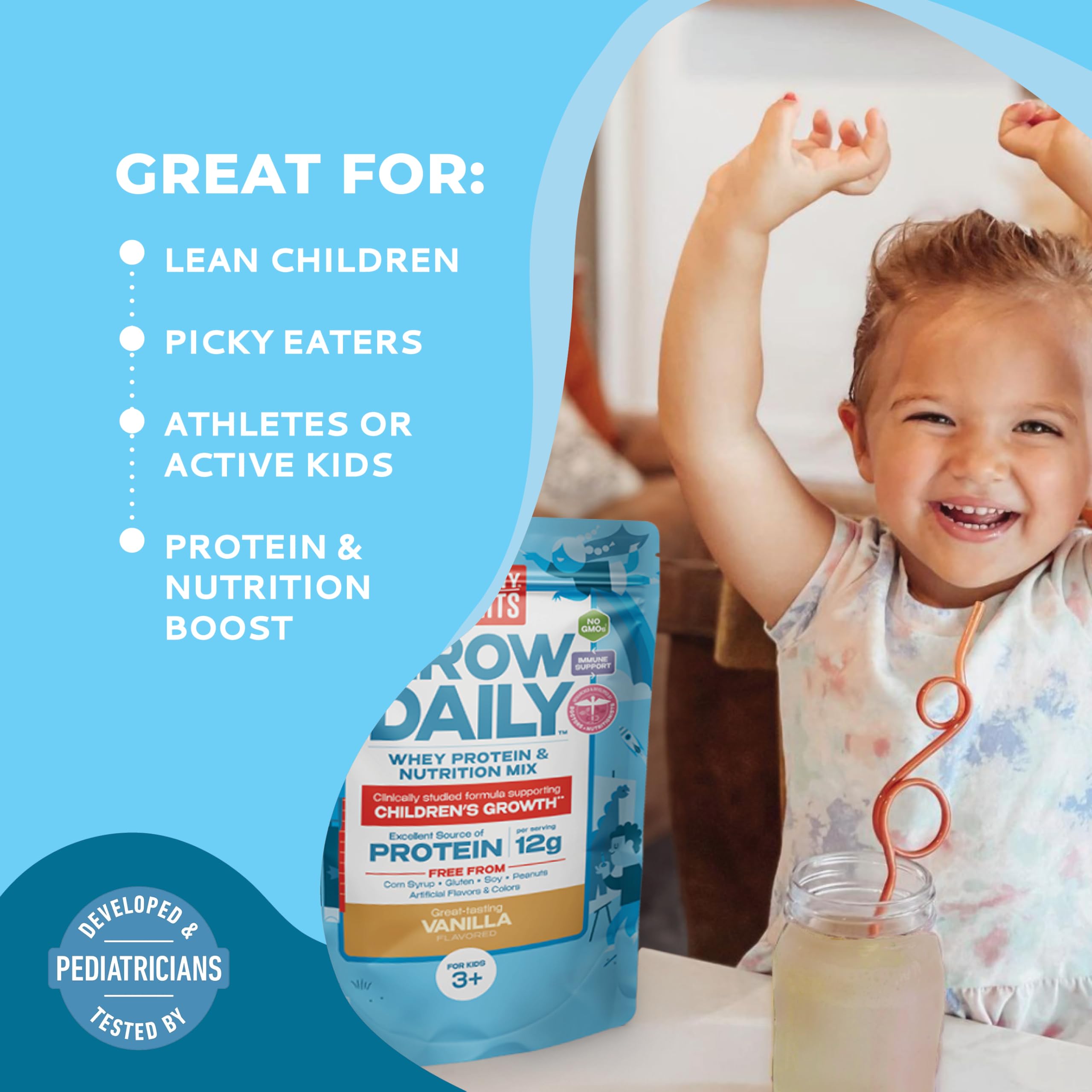 Healthy Heights Grow Daily Kids Protein Drink Mix (Vanilla) - High Protein Shake Powder for Children Ages 3+ | Supports Growth & Development | Perfect for Breakfast, Snacks & Active Lifestyles
