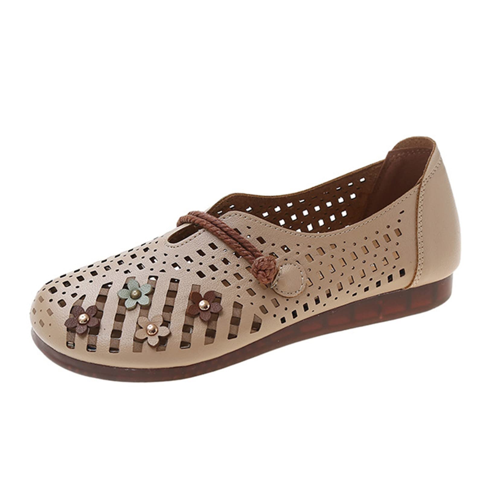 Women's Comfortable Business Casual Shoes - Round Toe Hollow Flower Design with Shallow Mouth Heels for Office, Party & Daily Wear