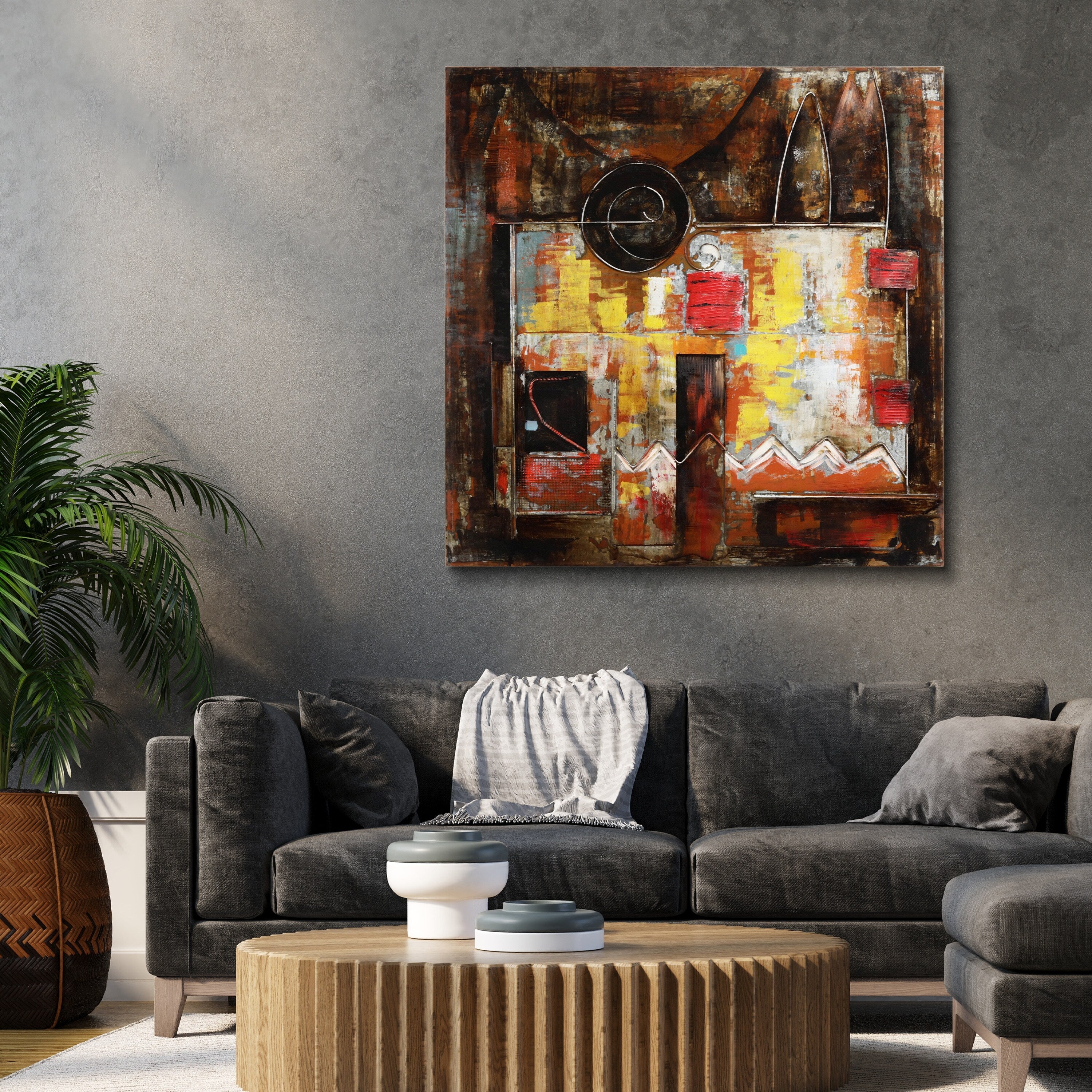 Abstract Mixed Media Iron Hand-Painted Dimensional Wall Art Decor - Modern Home & Office Wall Decor for Living Room, Bedroom, Dining Area