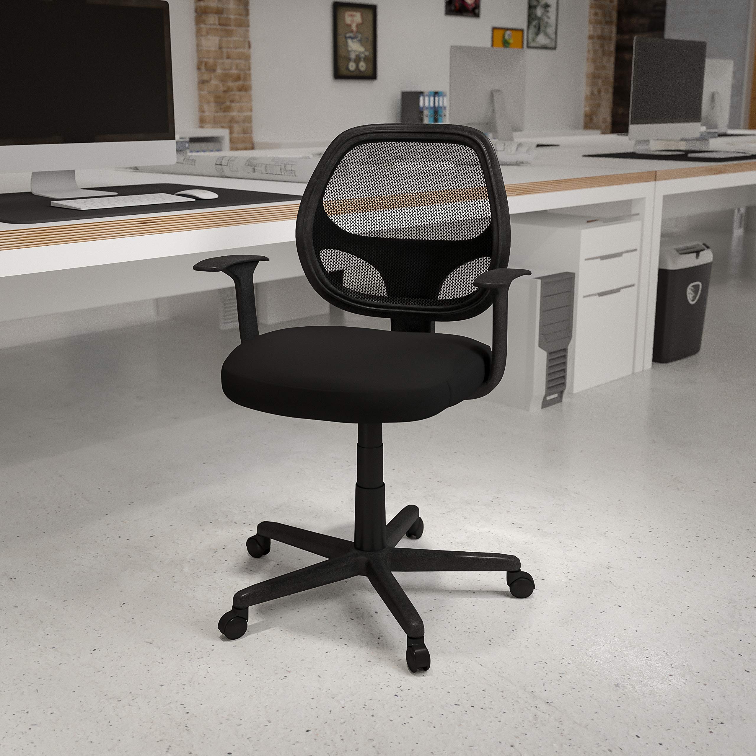 EMMA + OLIVER Mid-Back Black Mesh Swivel Ergonomic Office Chair with Adjustable Arms - Comfortable Task Chair for Home & Office Workspace, Computer Desk, Gaming Setup