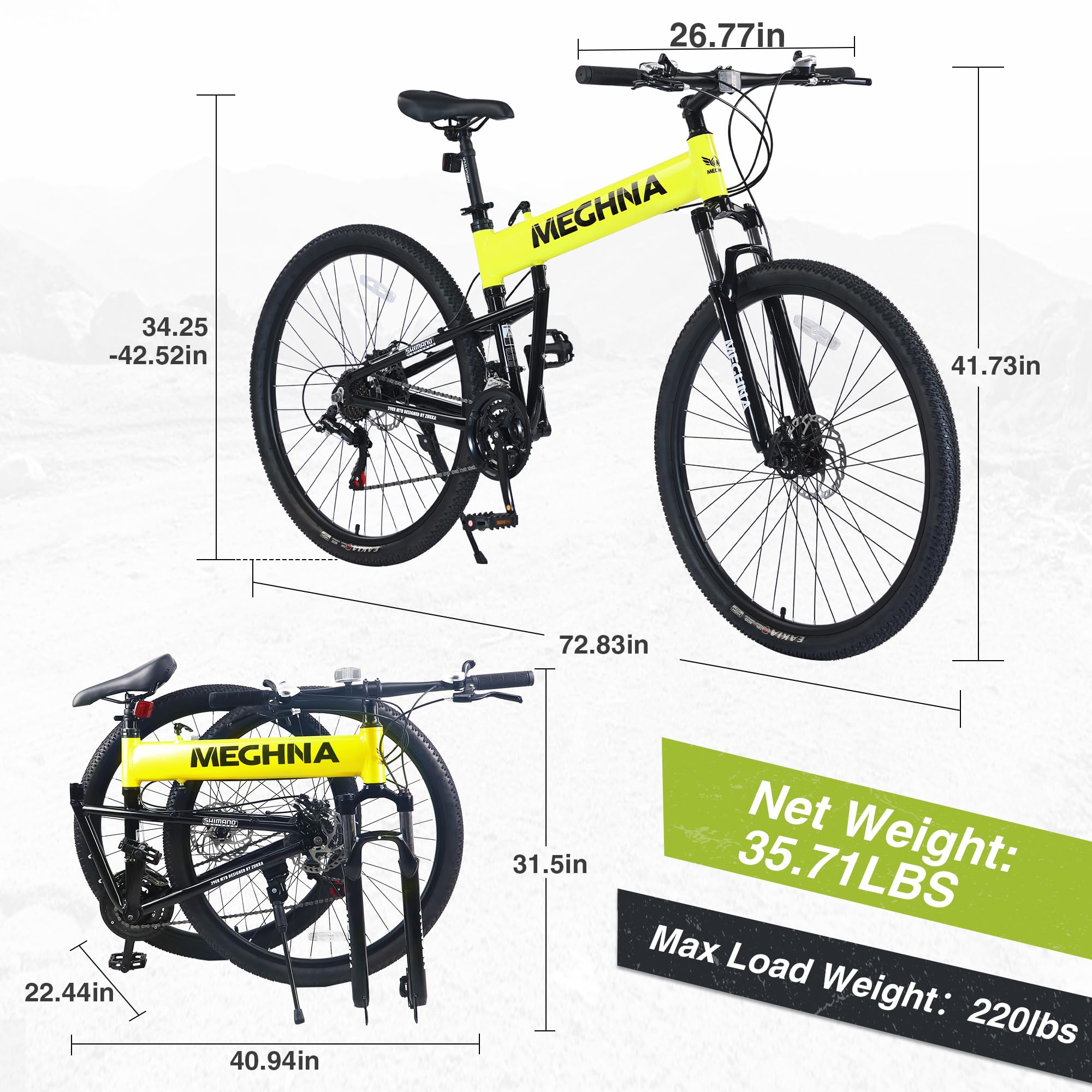 29 Inch Folding Mountain Bike for Adults - 21 Speed, Dual Disc Brakes, Lightweight Aluminum Alloy Frame - Foldable Bicycle for Men & Women - Perfect for Commuting, Trail Riding & Outdoor Adventures