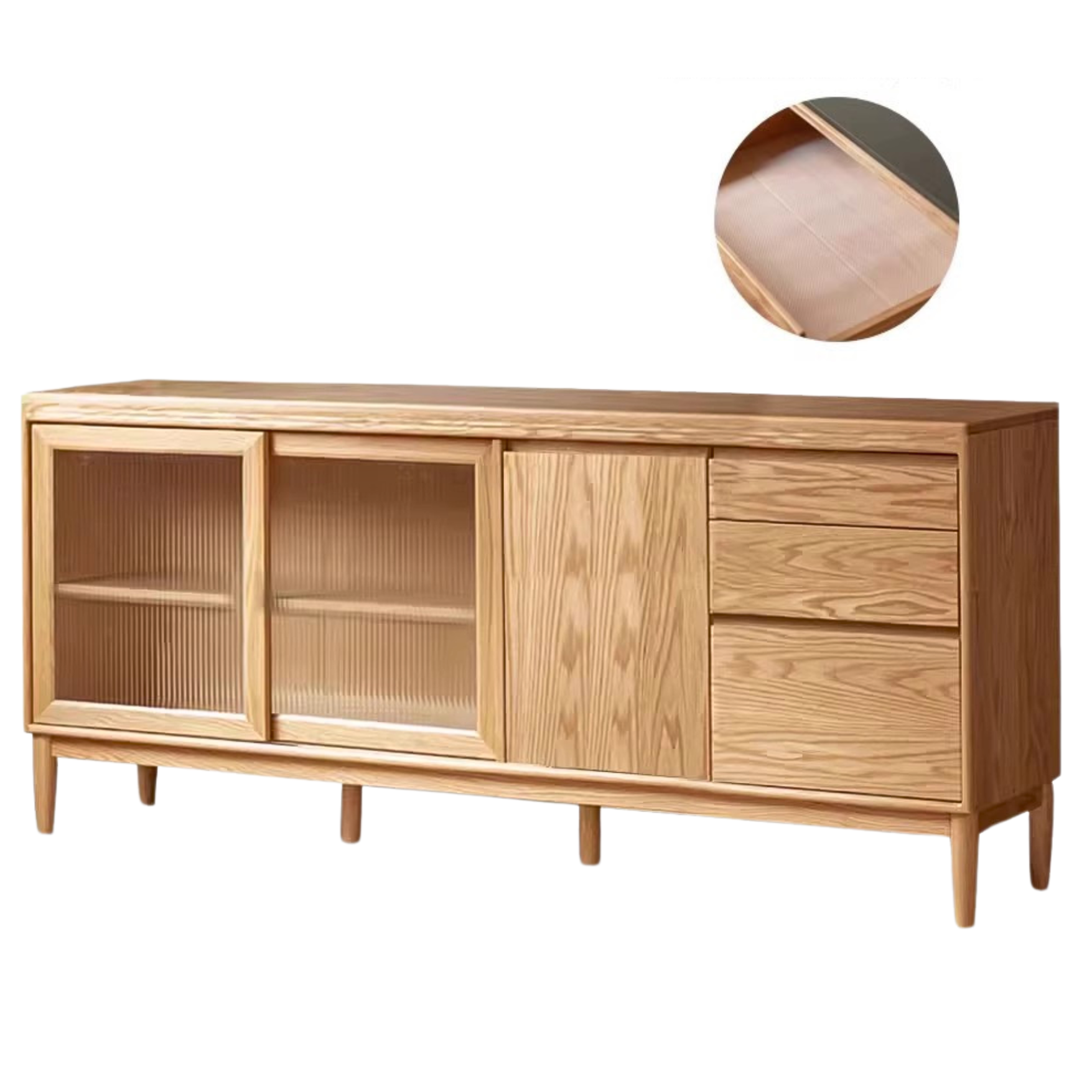 82.7x15.7x35.4 inch / 210x40x90.8 cm / Natural Wood Color /Oak solid wood sideboard with waterproof drawer bottom pad