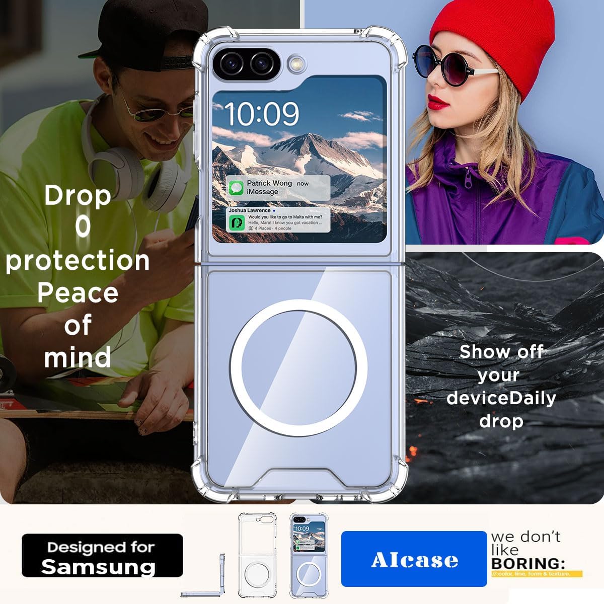Samsung Galaxy Z Flip 5 Magnetic Clear Phone Case - Protective Cover with Strong Magnetic Mount for Wireless Charging | Perfect for Work, Travel & Everyday Use