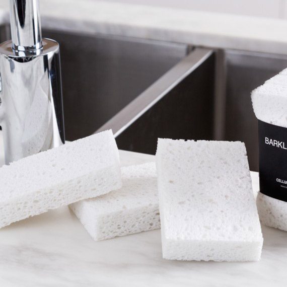 BARKLY BASICS All White Cellulose Kitchen Sponges (3 Pack) - Non-Scratch Cleaning Sponges for Dishes, Countertops & Stainless Steel - Eco-Friendly & Absorbent Sponges for Kitchen Cleaning
