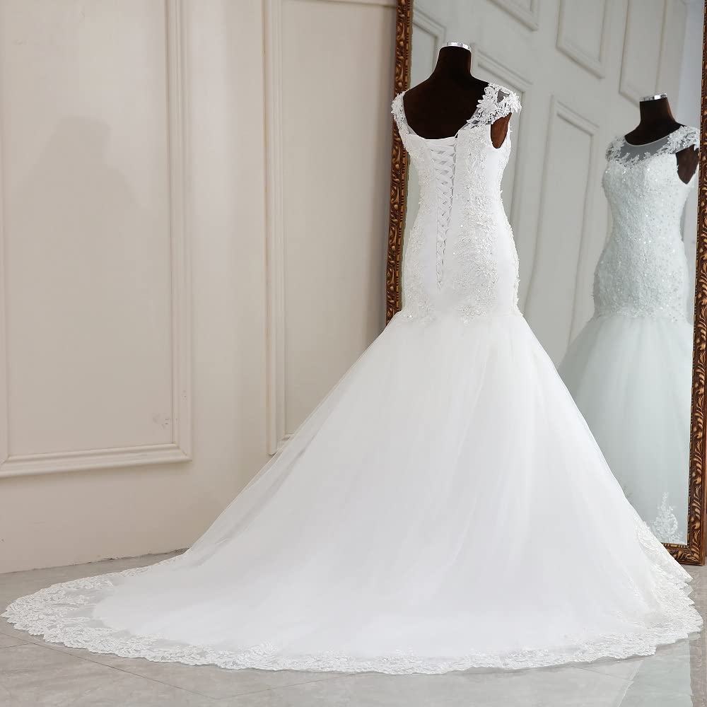 QXMYOO Elegant Strapless Mermaid Wedding Dress for Women - Floral Lace Bridal Gown with Boat Neckline | Perfect for Beach Weddings, Vow Renewals & Romantic Photoshoots