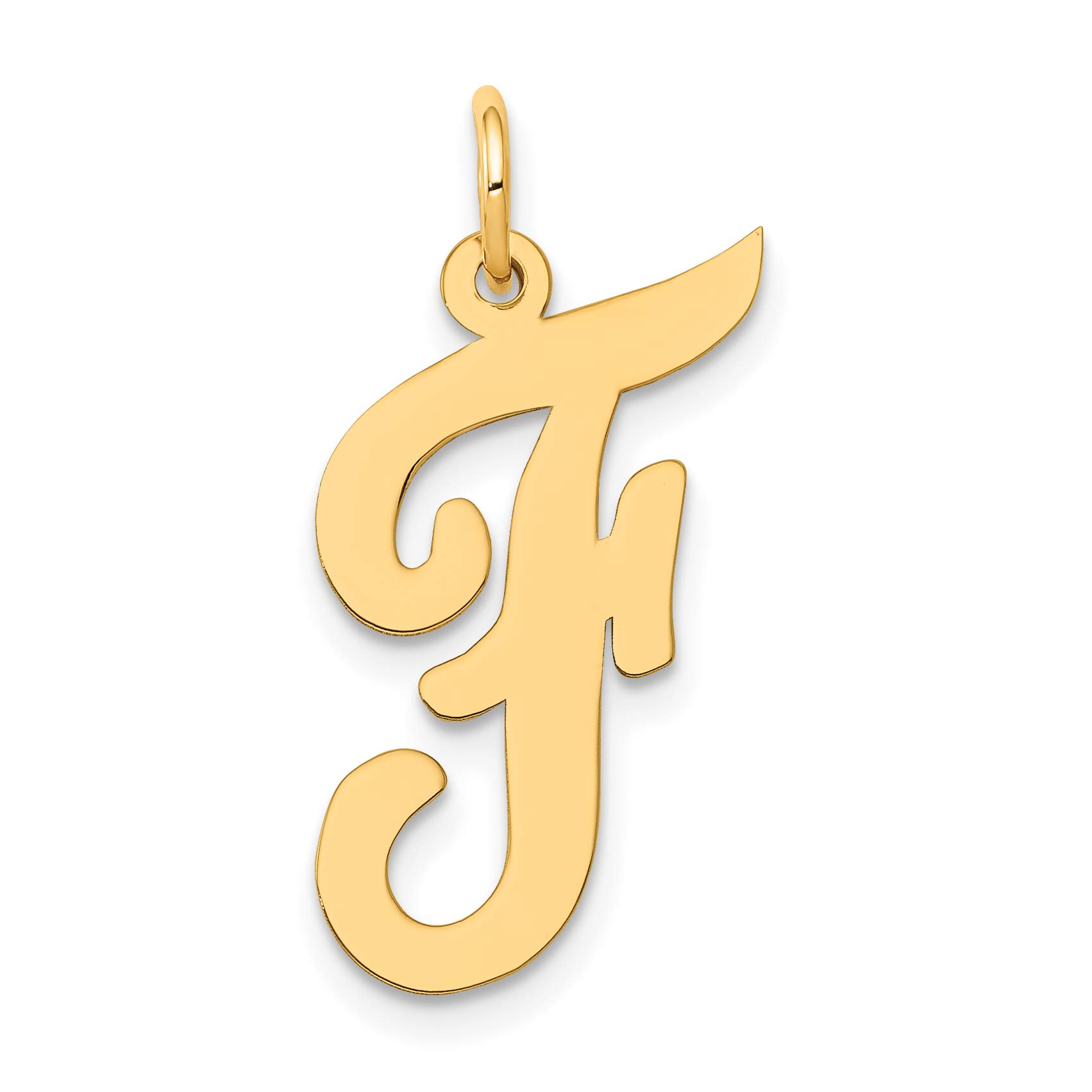 14K Yellow Gold Large Polished Flat Script Uppercase Letter F Initial Charm Pendant 22x12-17mm - Personalized Name Necklace for Women, Gift for Her, Birthday, Anniversary, Valentine's Day Jewelry