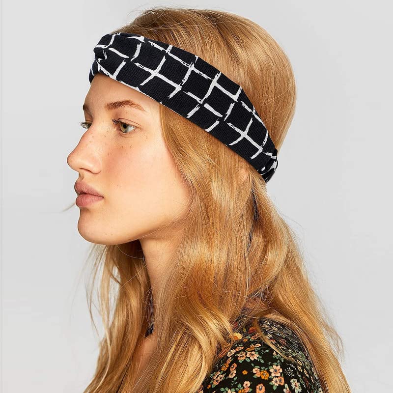 NAVMAV 4 Pack Boho Floral Headbands for Women - Elastic Hair Bands, Criss Cross Twisted Head Wraps - Stylish Hair Accessories for Girls & Women - Perfect for Yoga, Beach, Parties & Everyday Wear