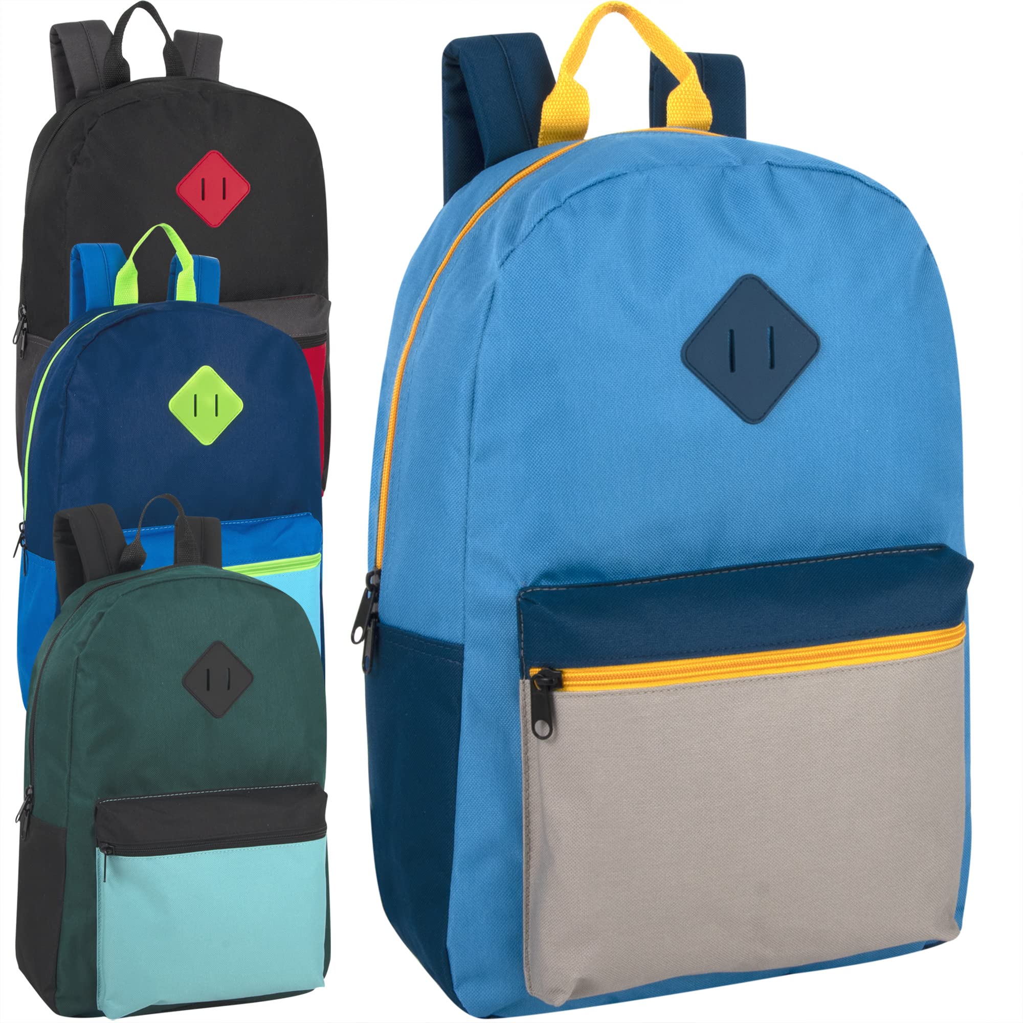 Wholesale Two-Tone Backpacks 24-Pack - Adjustable Padded Straps for College Students & Homeless Adults - Durable School & Travel Backpacks for Nonprofits & Bulk Purchases