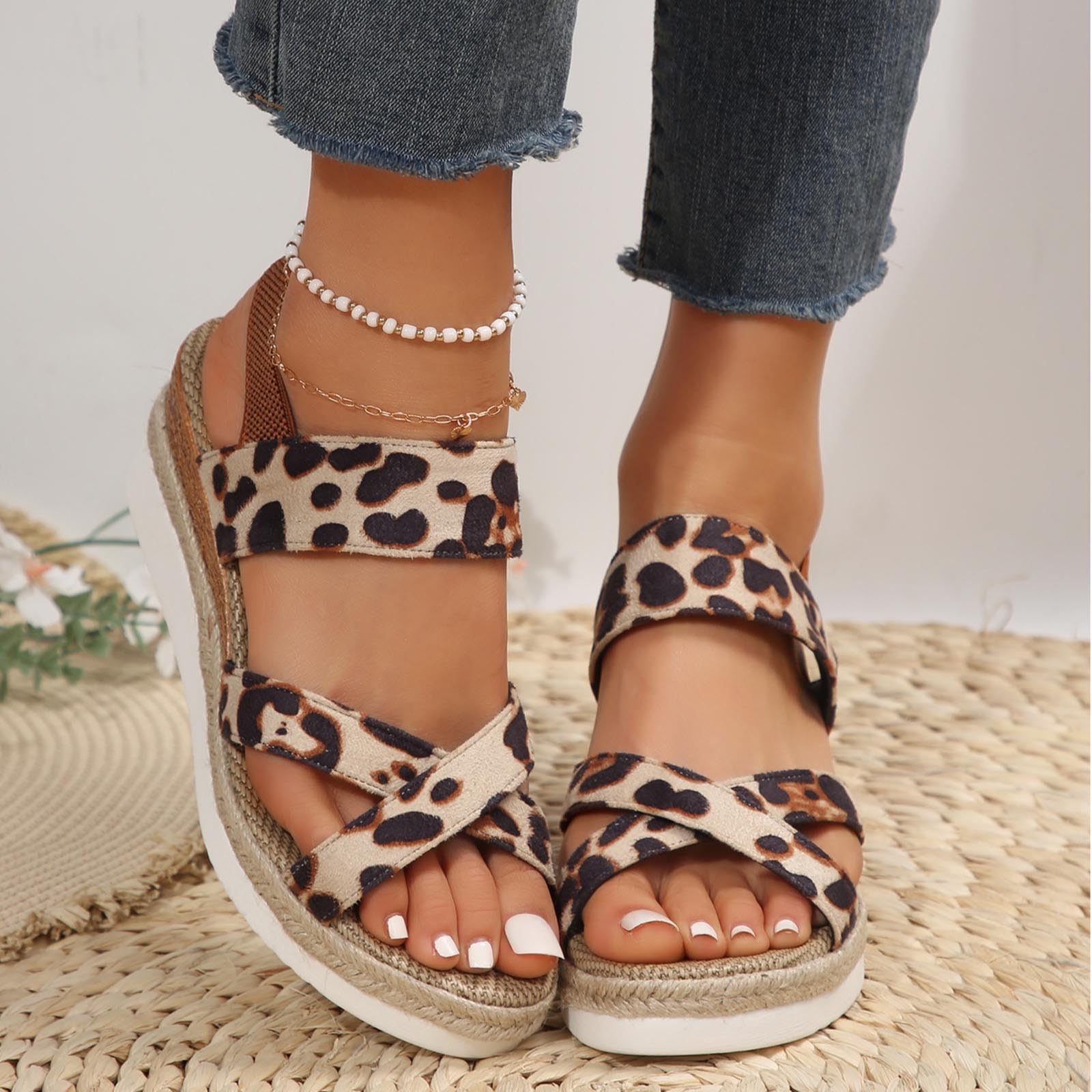 Oelaio Women's Summer Wedge Fish Mouth Roman Sandals - Dressy Beige Size 38 - Comfortable Casual & Party Footwear for Beach, Vacation, and Evening Outings