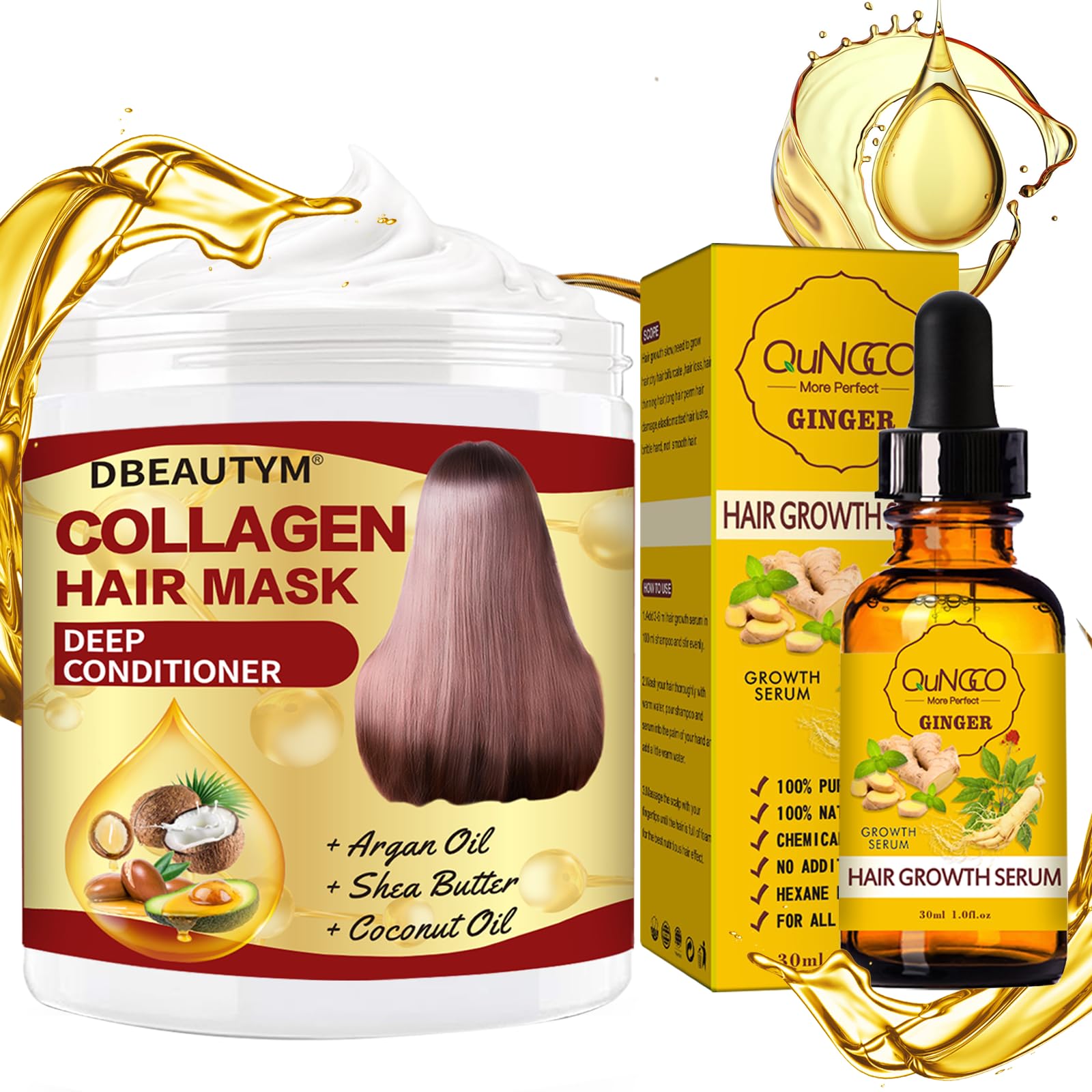 **Collagen Hair Treatment Mask & Growth Serum - Deep Hydrating Conditioner for Dry, Damaged Hair - Natural Hair Regrowth Oil for Men & Women - Perfect for Daily Hair Care & Repair**