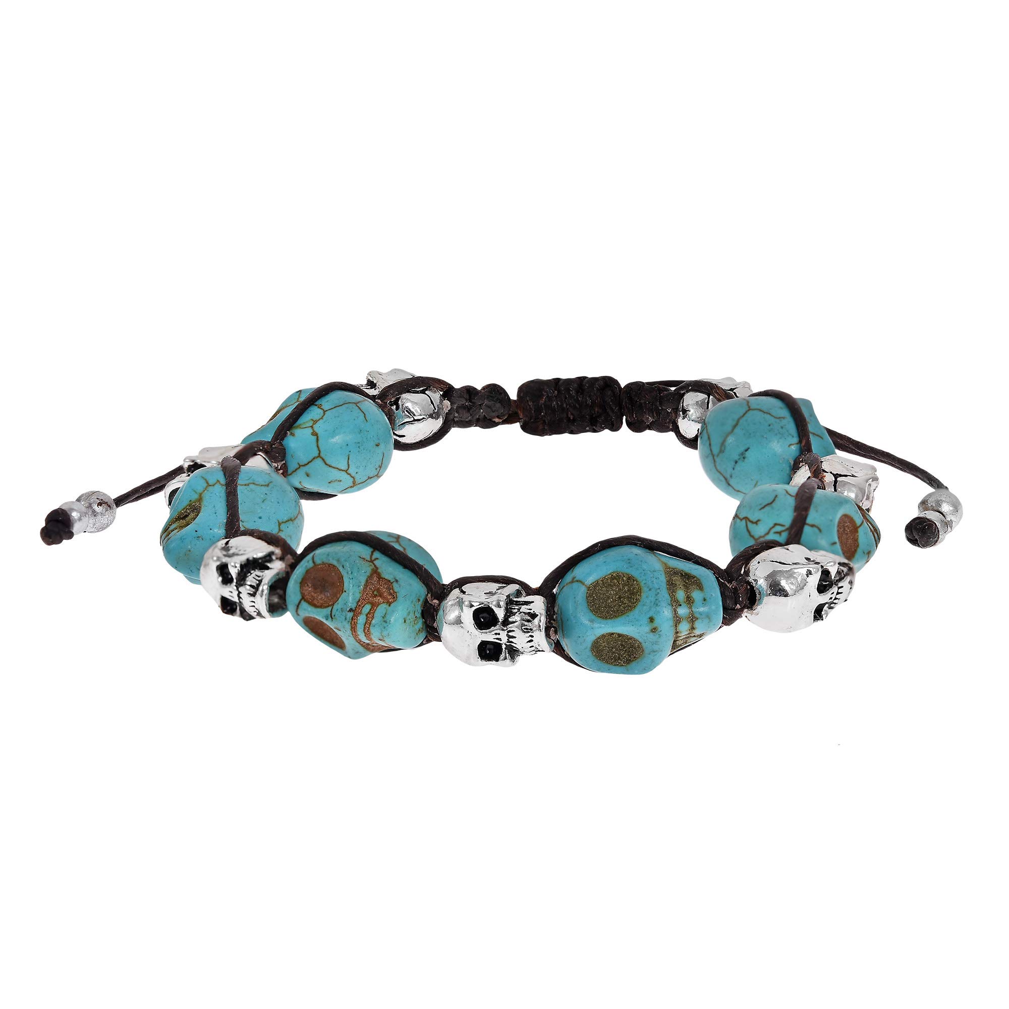 AeraVida Smiling Skulls Turquoise Cotton Wrap Bracelet for Women - Boho Chic Halloween Jewelry Gift for Parties, Costumes & Everyday Wear