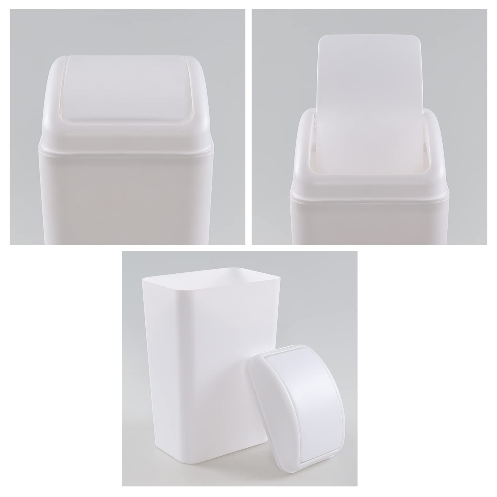 14L Plastic Waste Bin with Swing Lid - 1 Pack White Trash Can for Kitchen, Bathroom & Office - Odor Control & Hands-Free Disposal