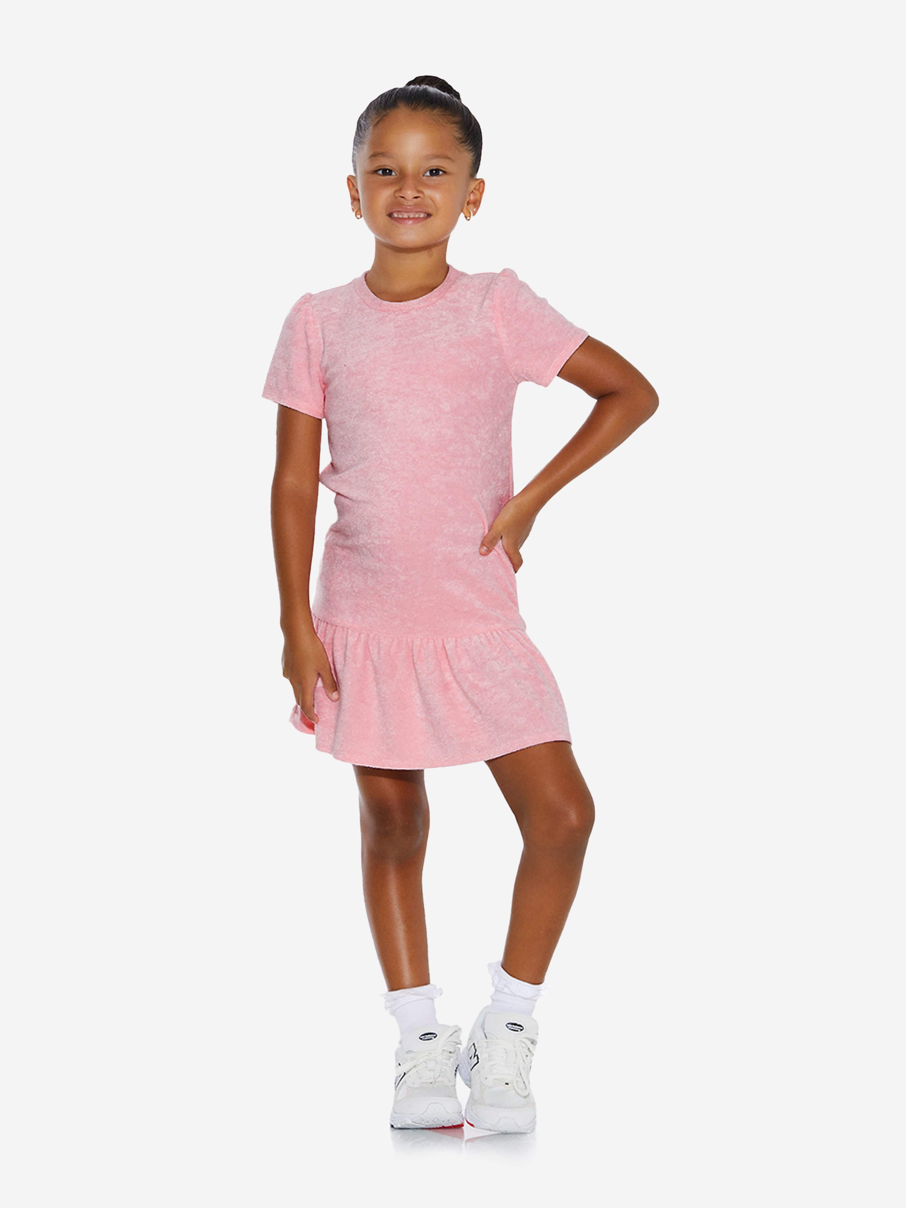 AY by AYLA Girls Towelling Mini Dress - Soft Pink Cotton Summer Beach Dress for Toddler Girls | Perfect for Poolside, Vacation & Playdates