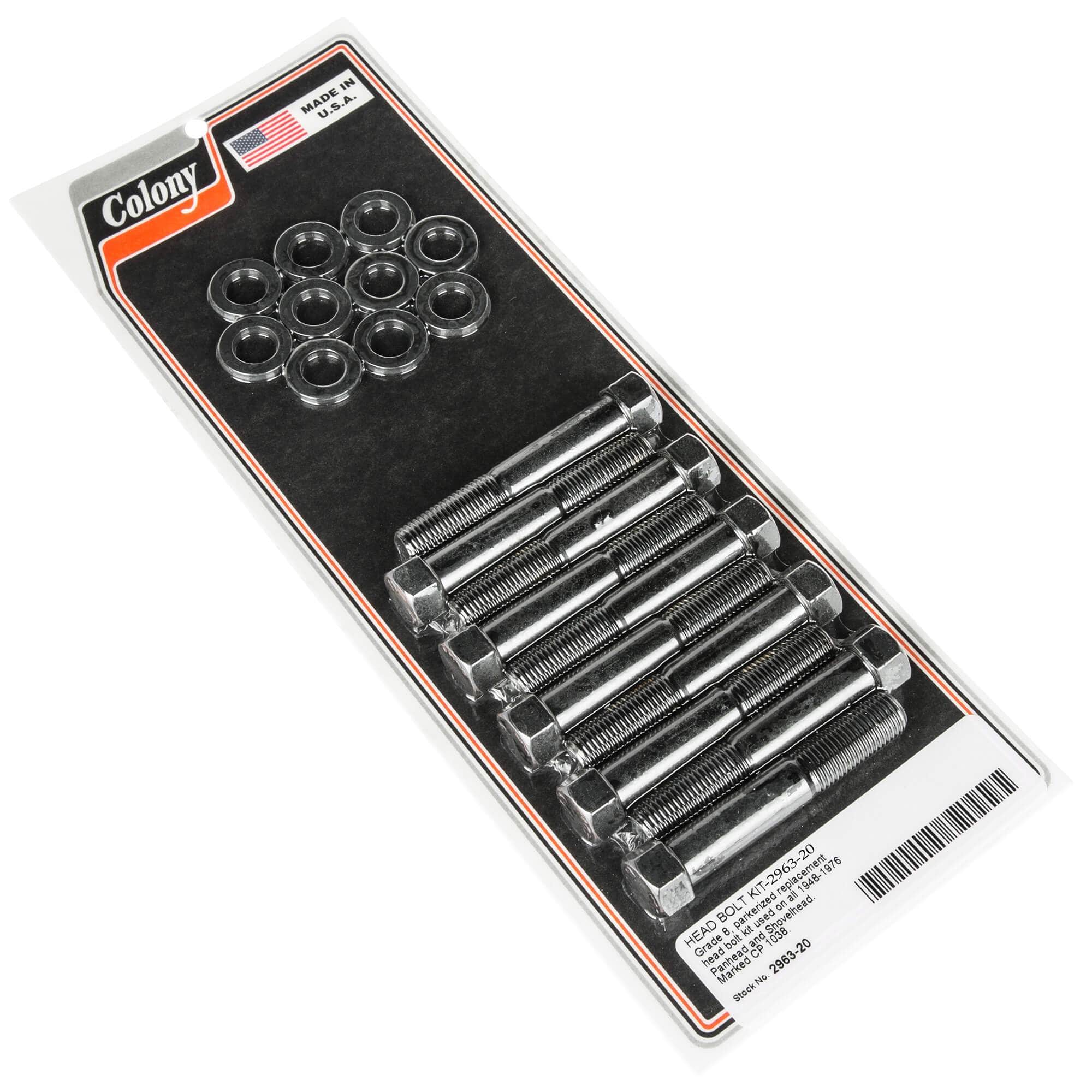 20-Piece Grade 8 CP 1038 Head Bolt Kit for 1948-1976 Harley Davidson Panhead/Shovelhead - Parkerized Finish for Enhanced Durability & Corrosion Resistance - Perfect for Engine Rebuilds & Motorcycle Restoration Projects