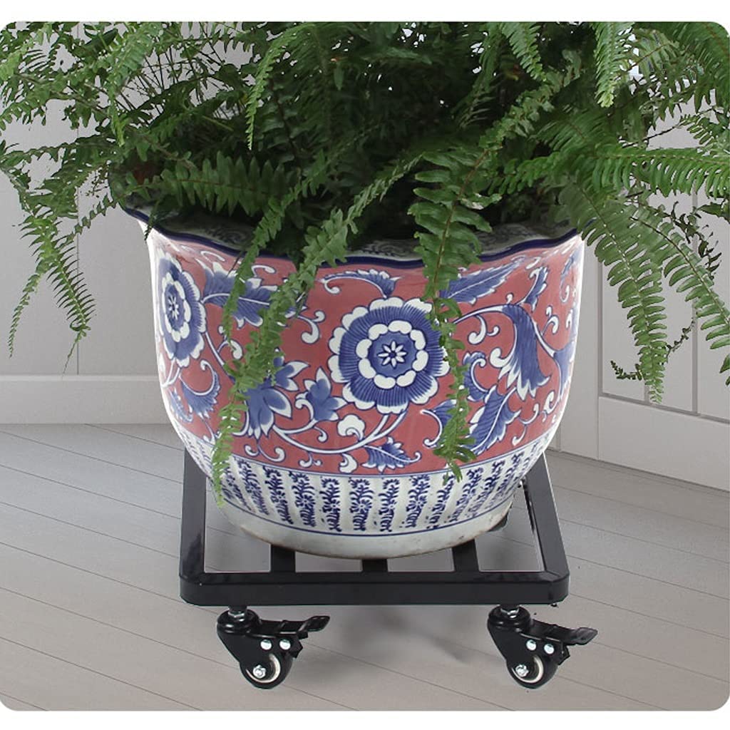 2 Pack Heavy Duty Metal Plant Caddy with Wheels - 12 Inch Black & White Rolling Plant Stand for Indoor Outdoor Flower Pots - Sturdy Steel Planter Trolley for Easy Moving - Perfect for Garden, Patio, Balcony and Home Decor